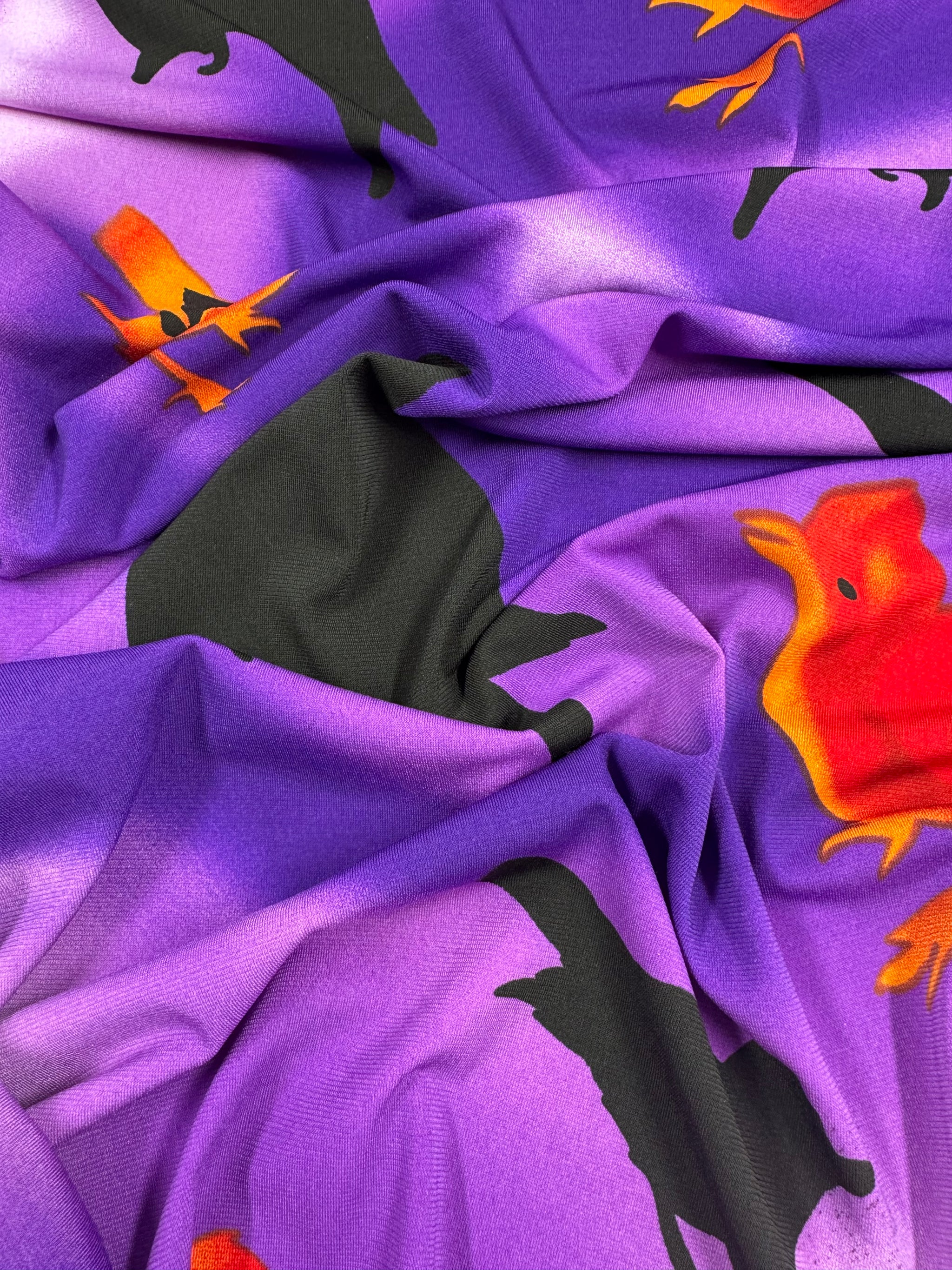 Designer Printed Lycra - Flaming Birds - 150cm