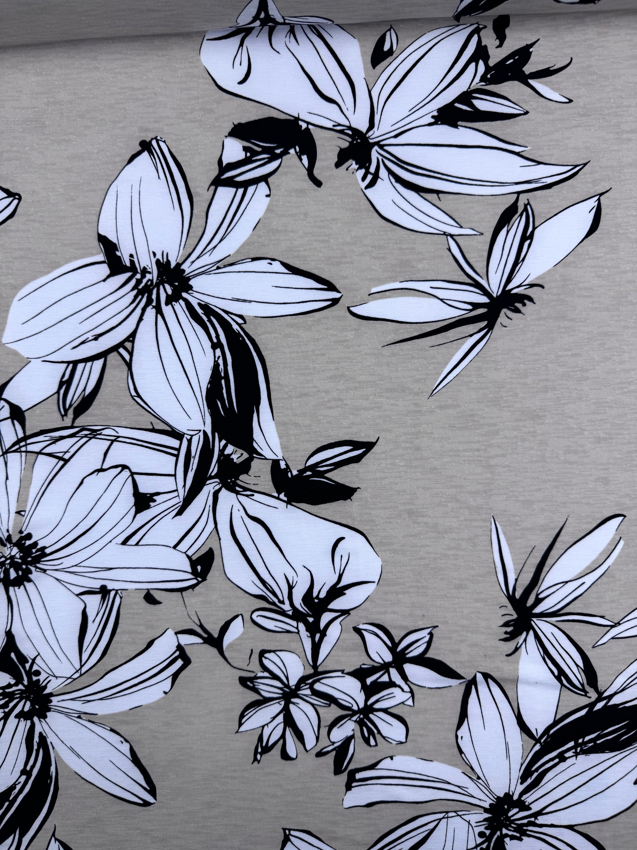 Designer Printed Lycra - Vanilla Bloom - 150cm