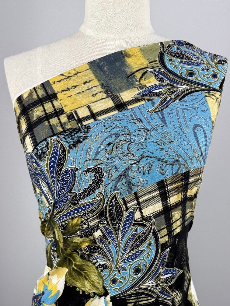 Designer Printed Lycra - Patchwork Garden Tapestry - 150cm