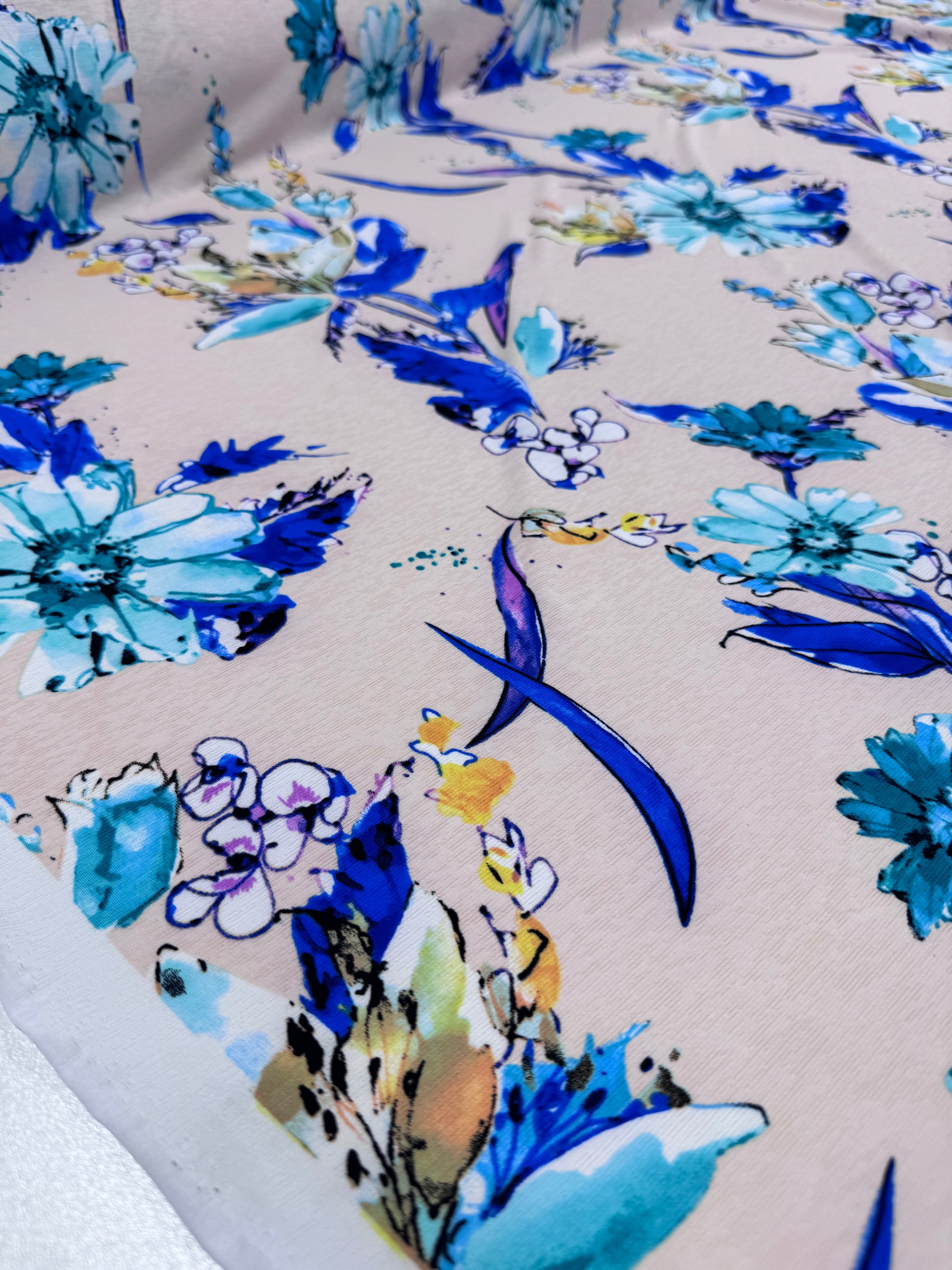 Printed Lycra - Blue Botanica - 148cm