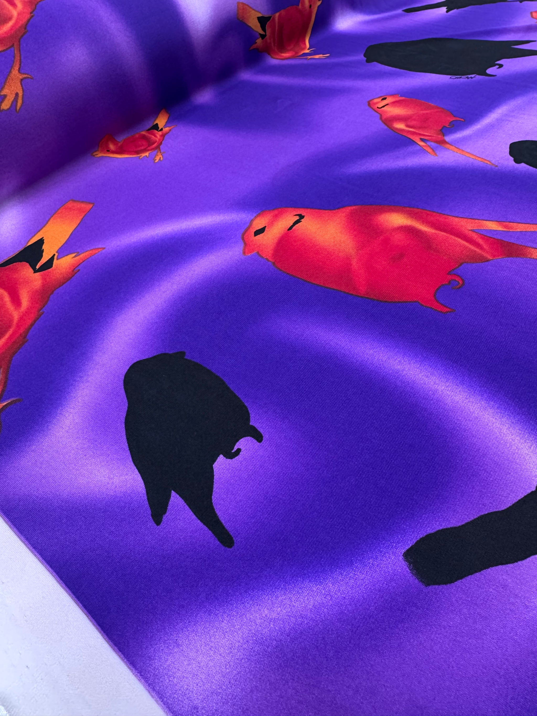 Designer Printed Lycra - Flaming Birds - 150cm