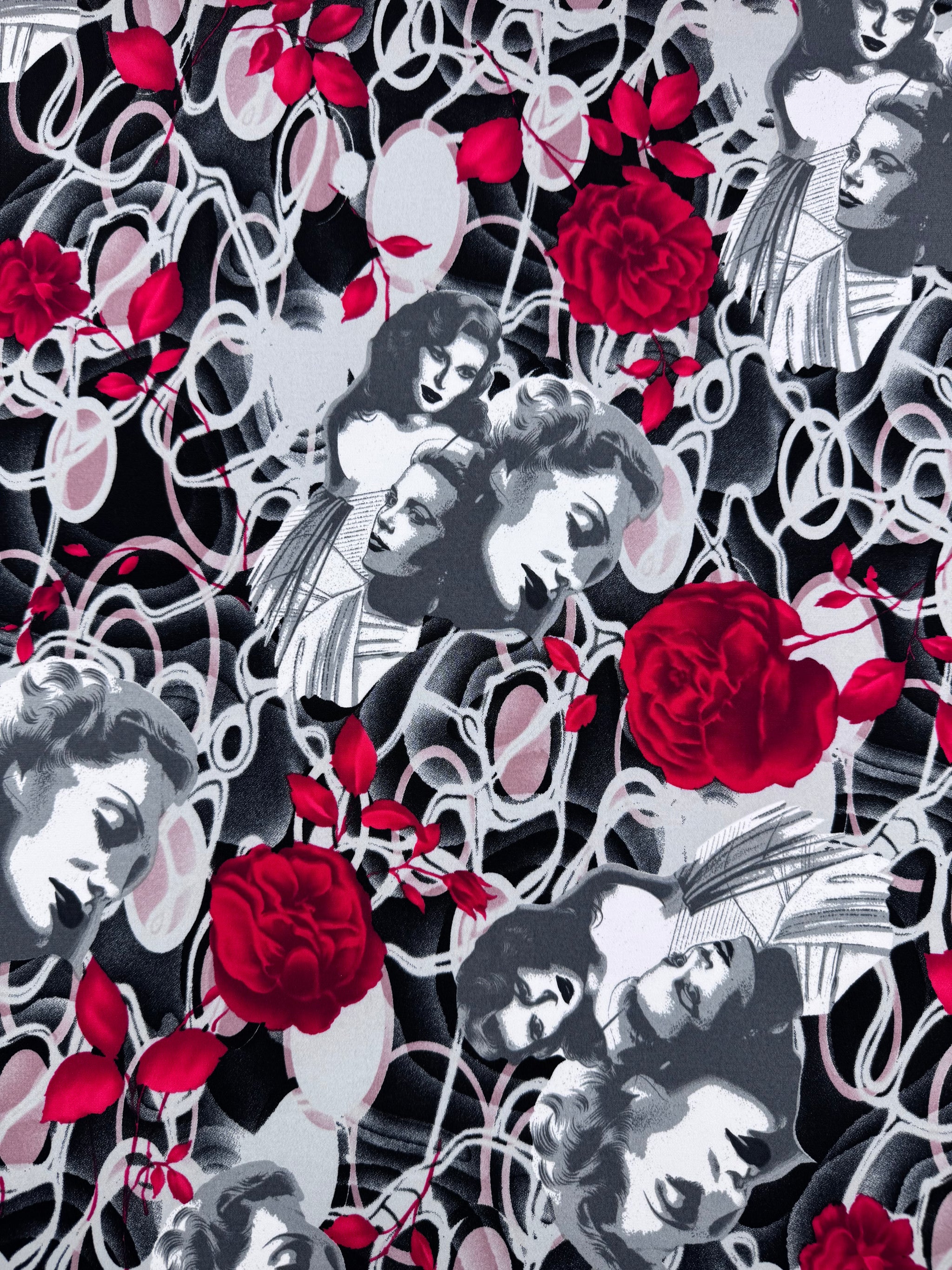Designer Lycra - Crimson Blooms - 152cm