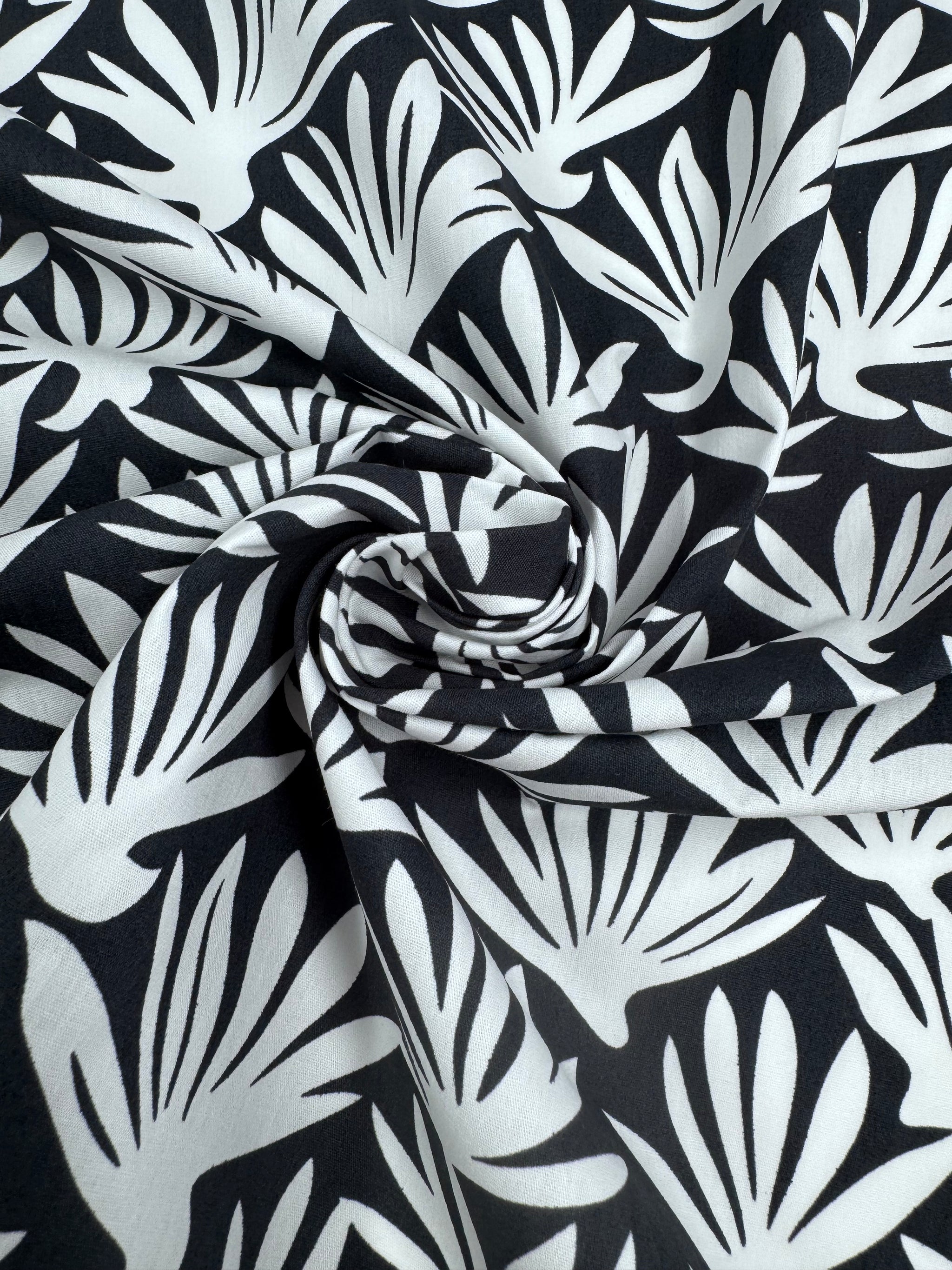 Printed Cotton - Black Palm - 150cm