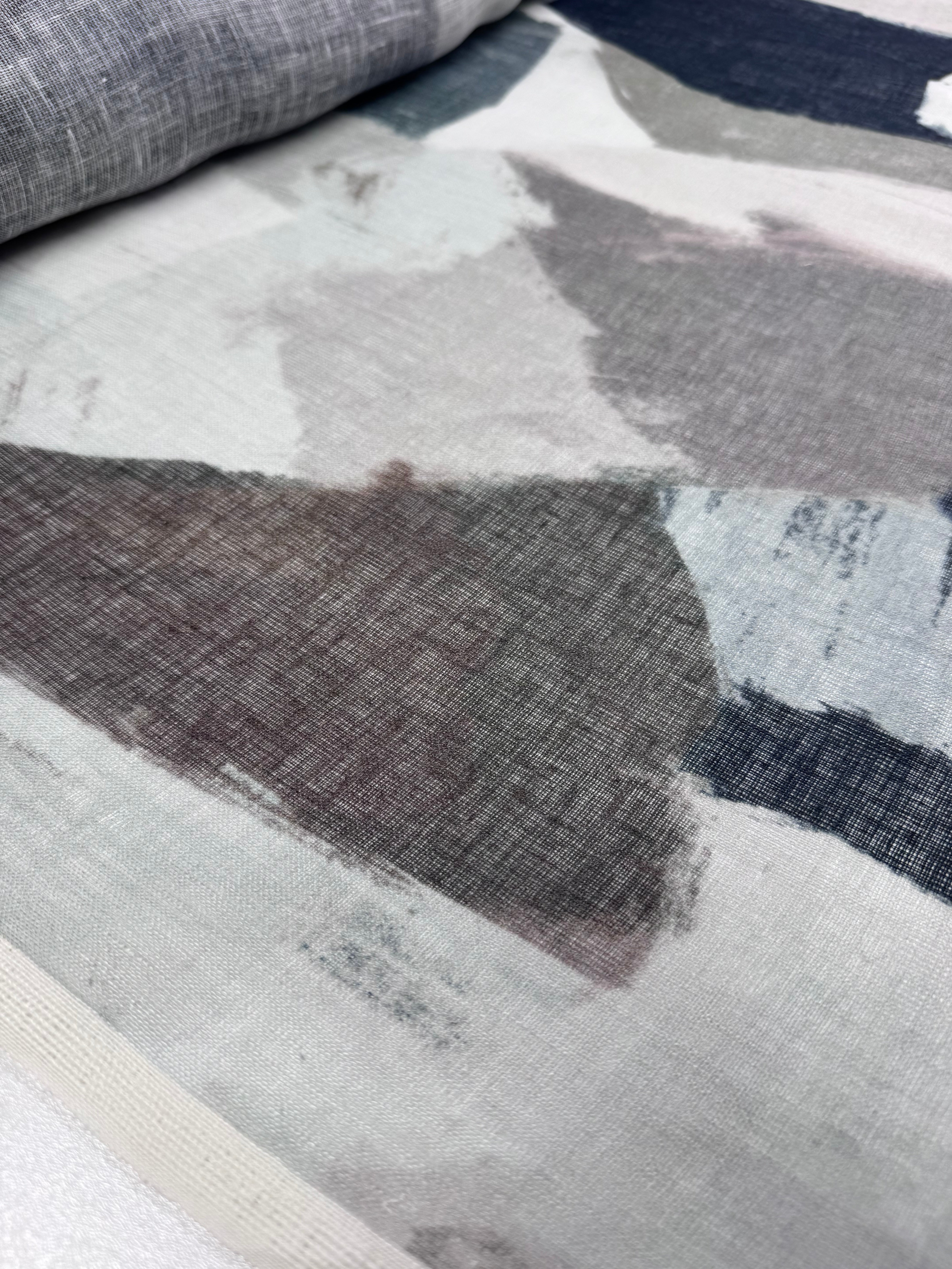 100% Pure Linen Gauze - Costal Abstract - 145Cm