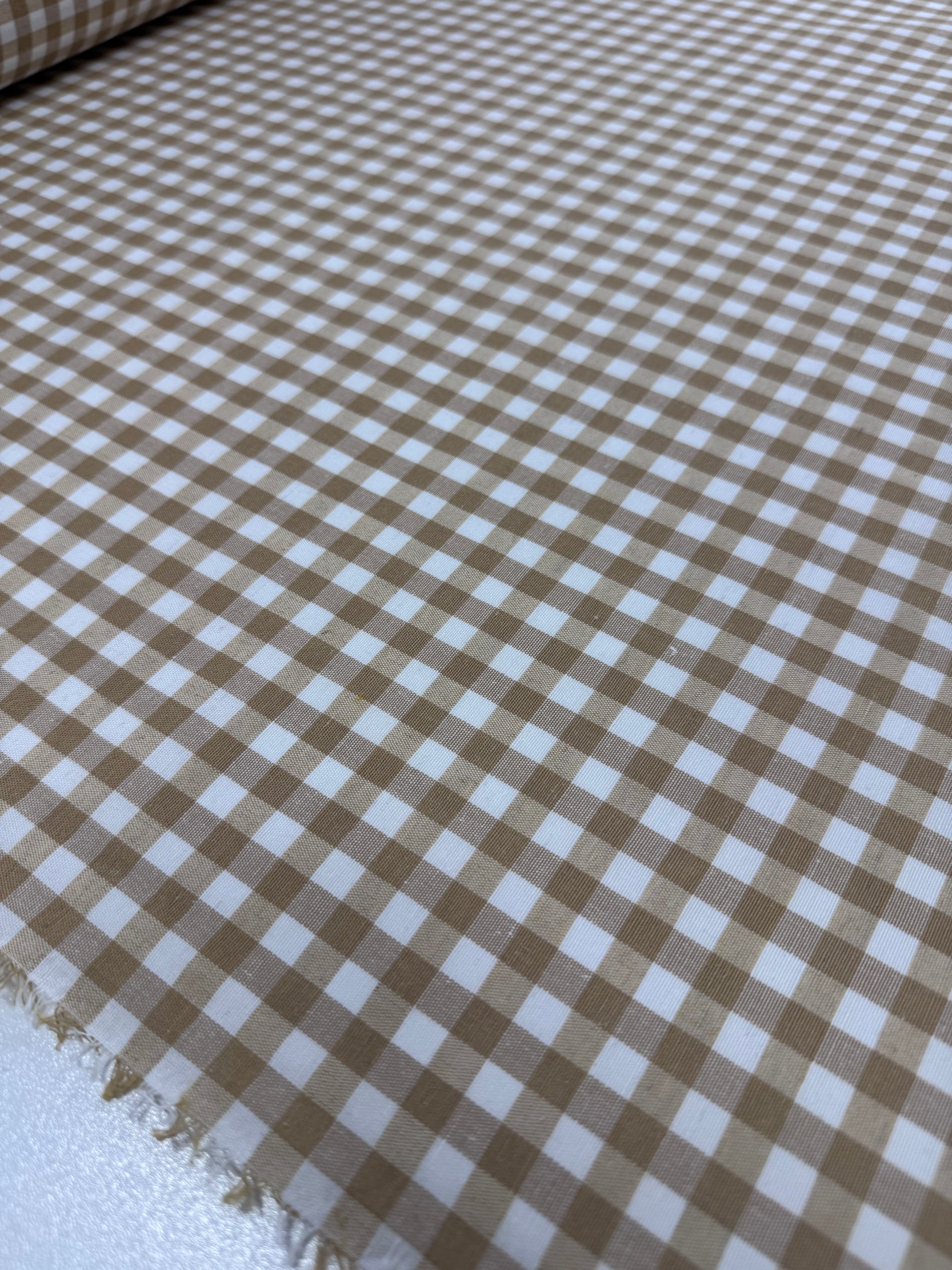 Linen Blend - Indian Tan & White  - 150cm
