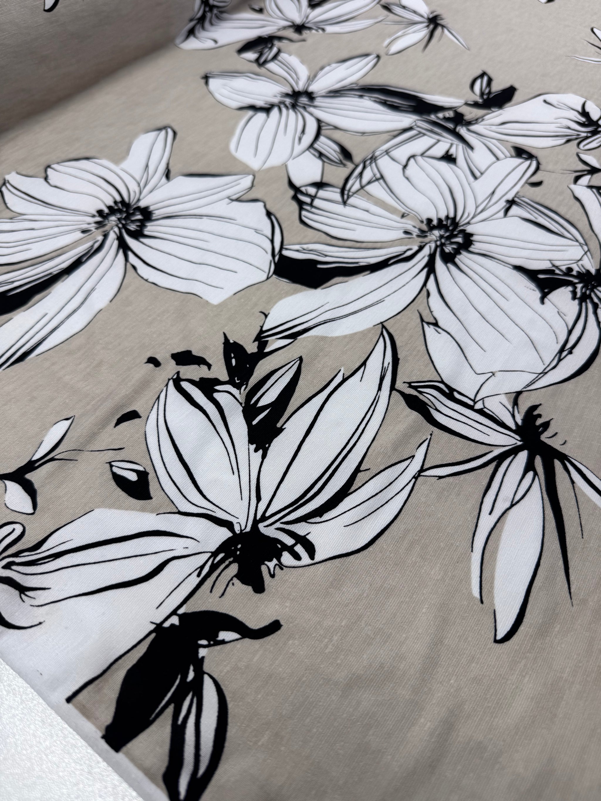 Designer Printed Lycra - Vanilla Bloom - 150cm