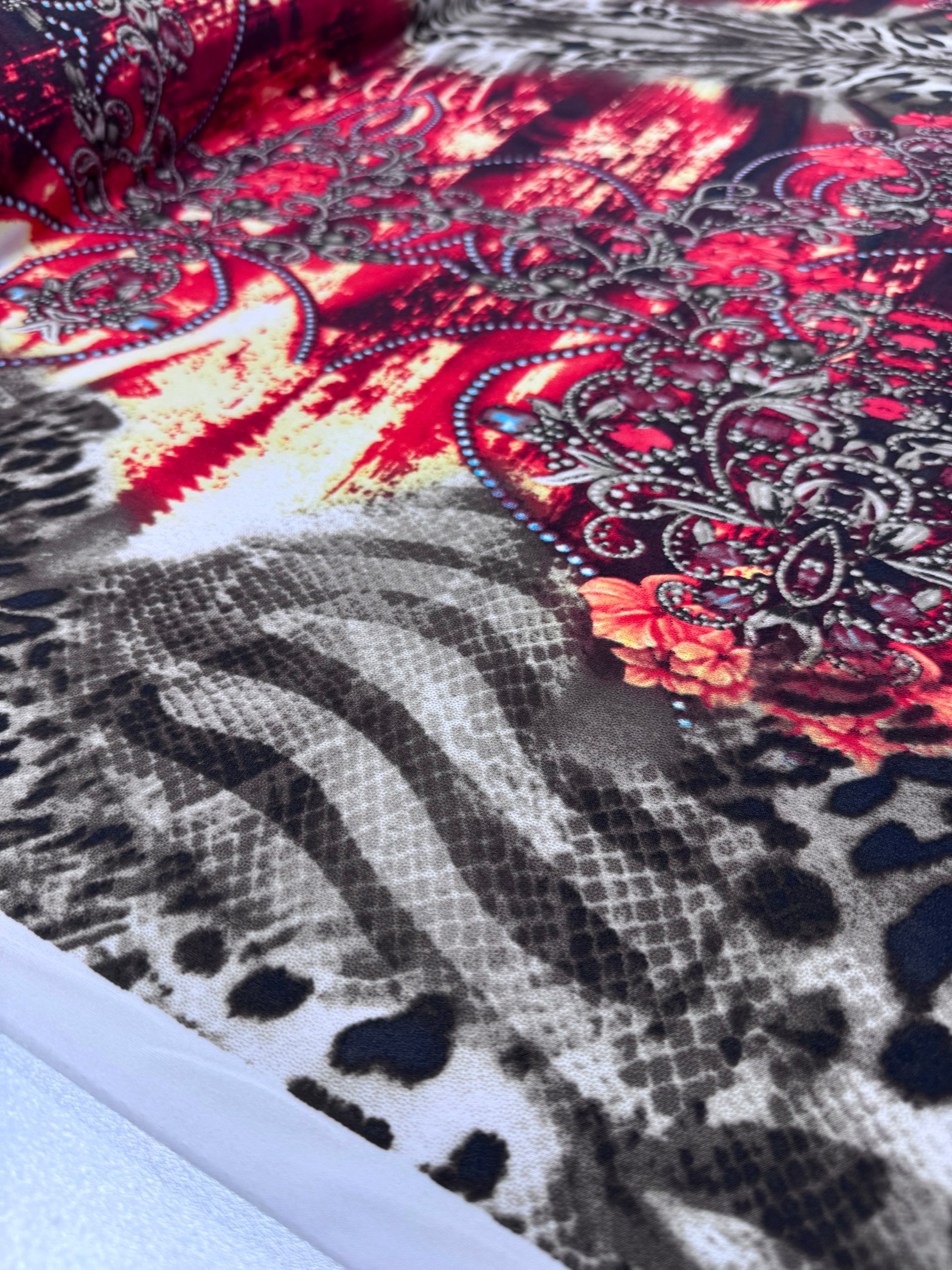 Designer Printed Lycra - Ruby Chain - 150cm