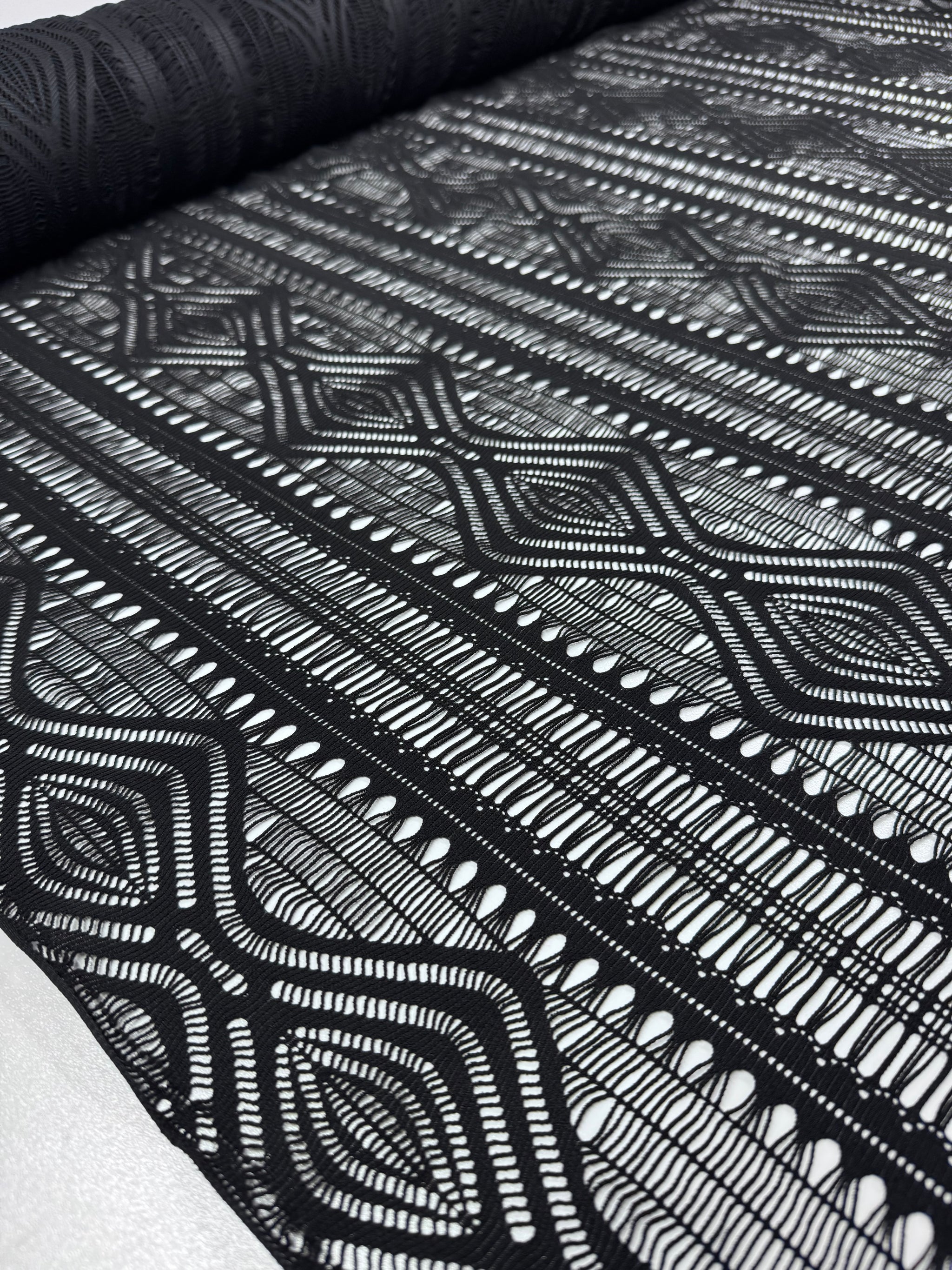 Designer Texture Lace - Geo Wave Stretch Lace Fabric - 150cm