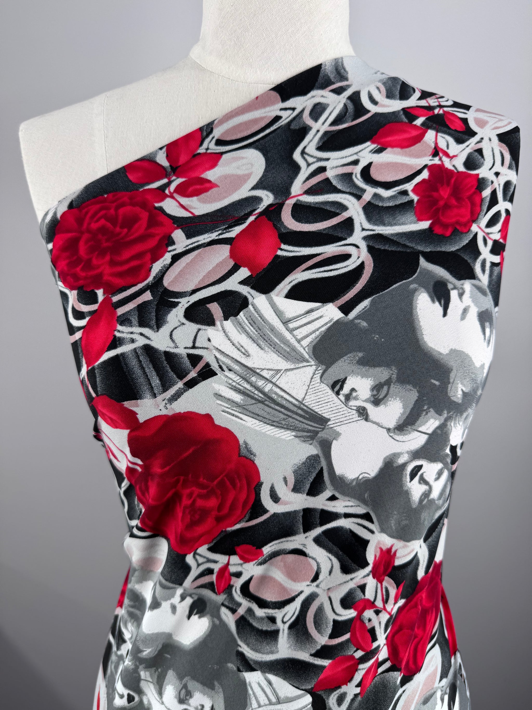 Designer Lycra - Crimson Blooms - 152cm