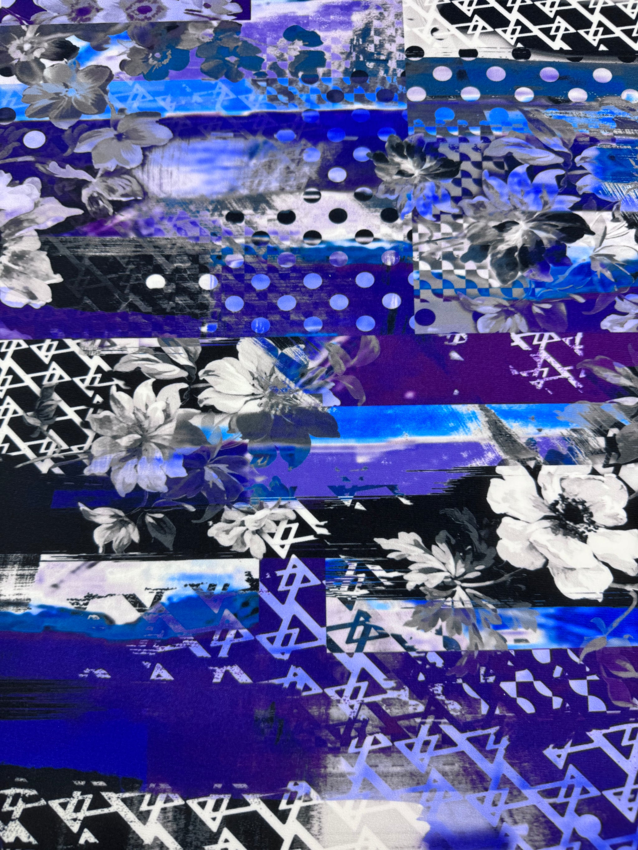 Designer Printed Lycra - Indigo Bloom- 148cm