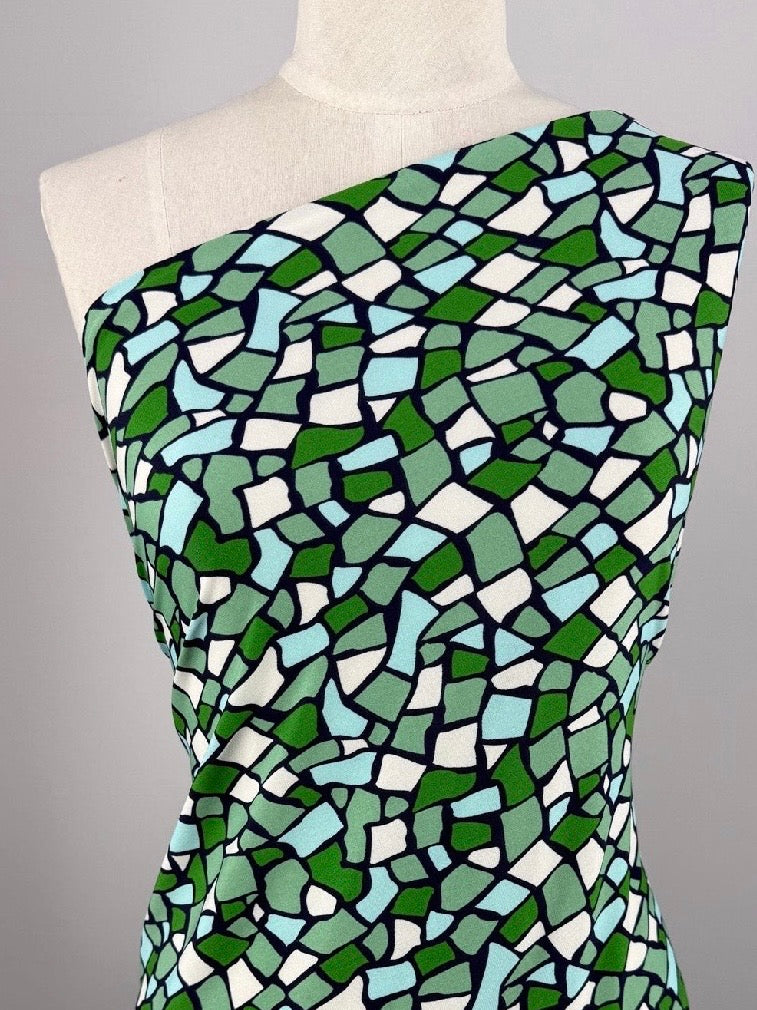 Designer Printed Lycra - Emerald Mosaic- 150cm