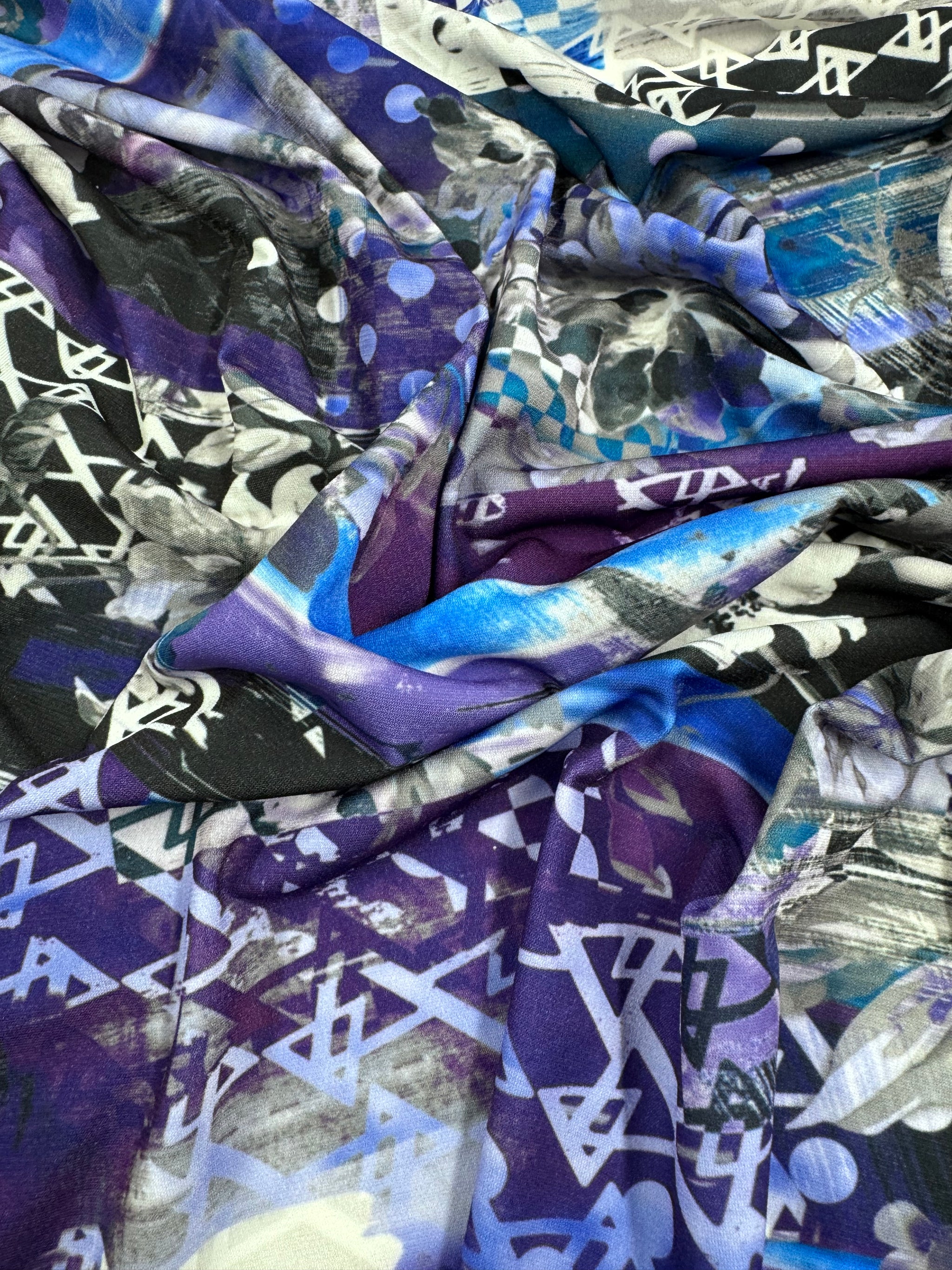 Designer Printed Lycra - Indigo Bloom- 148cm