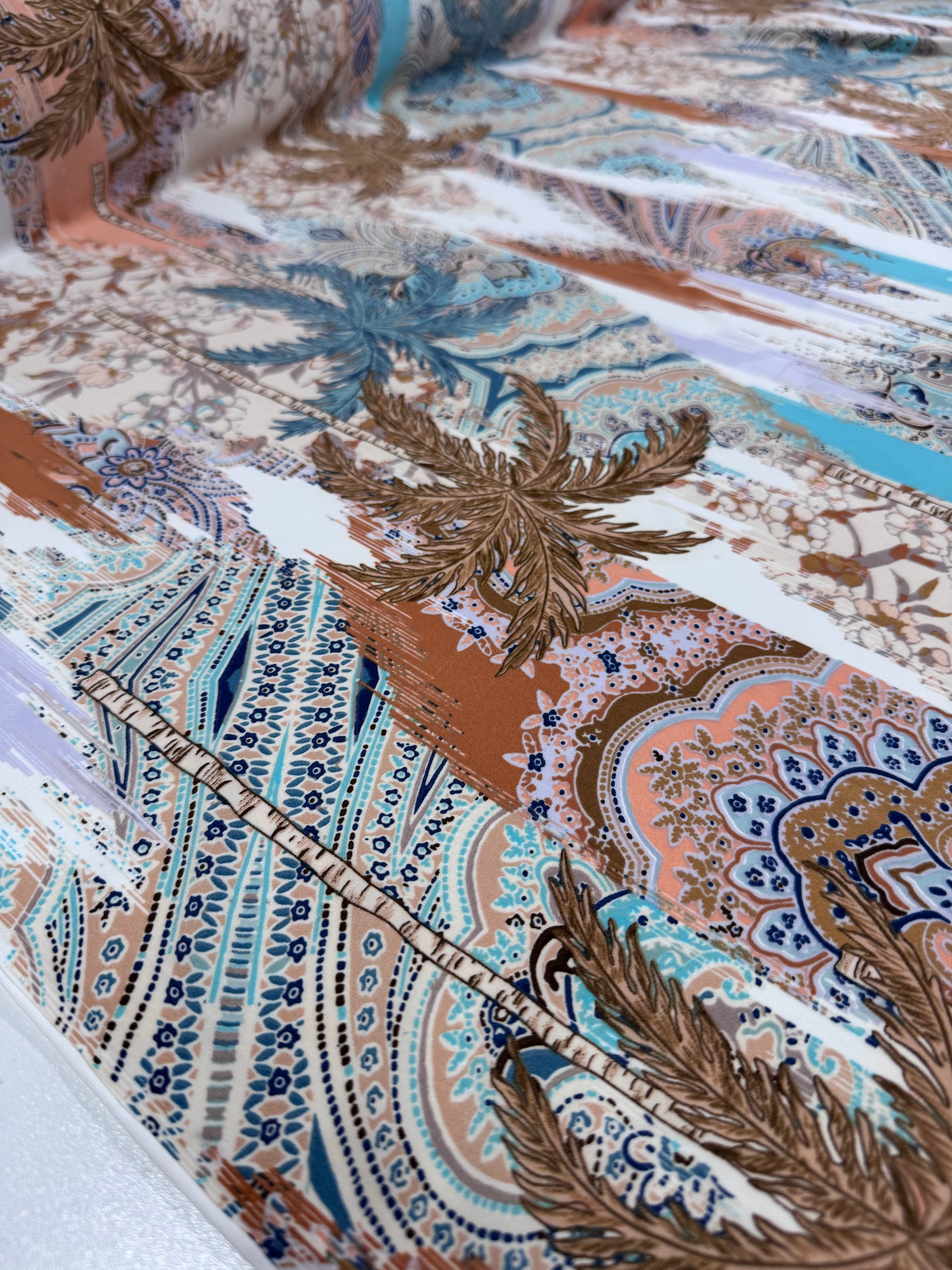 Designer Printed Lycra - Aqua Mosaic - 145cm
