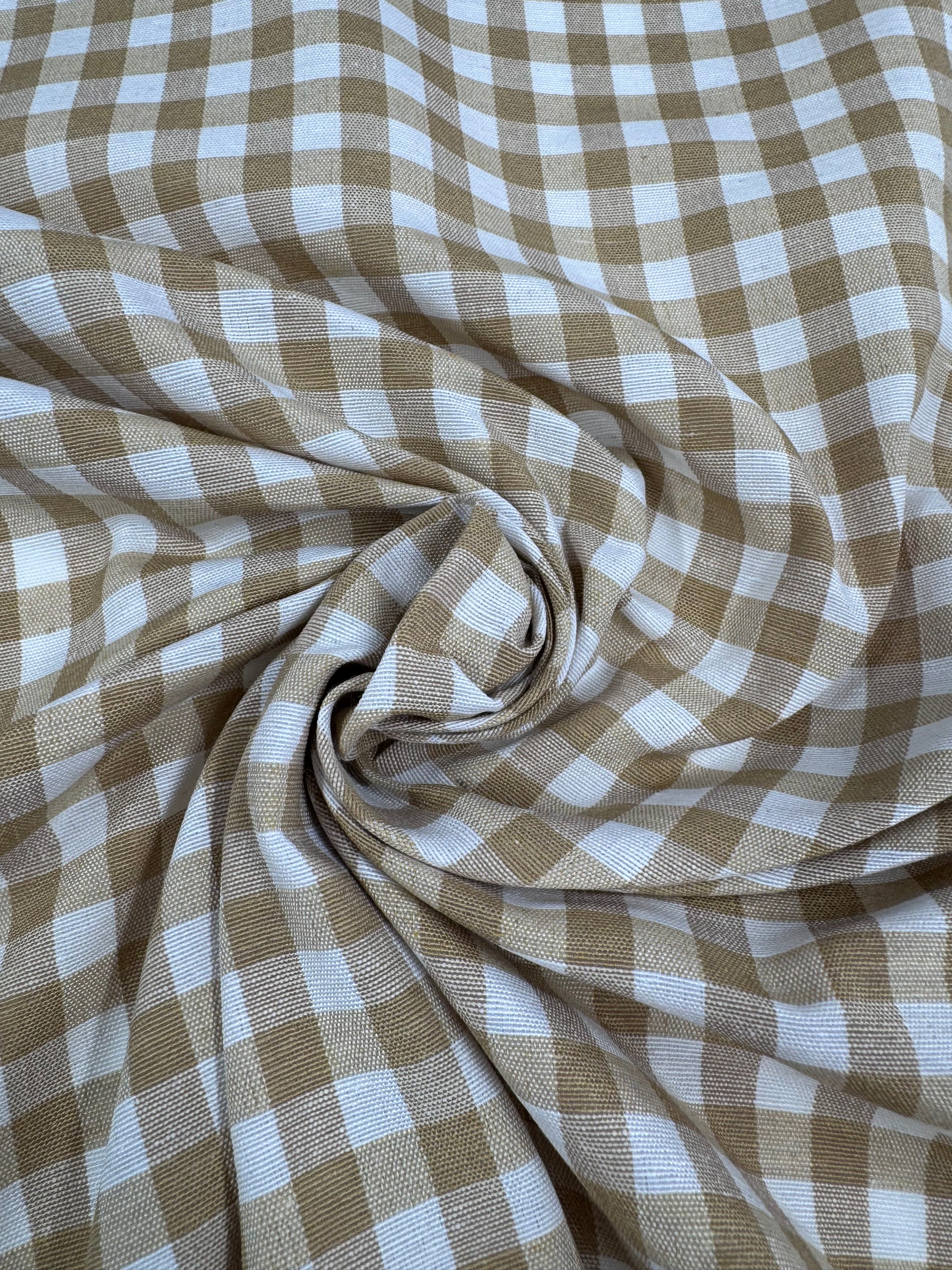 Linen Blend - Indian Tan & White  - 150cm
