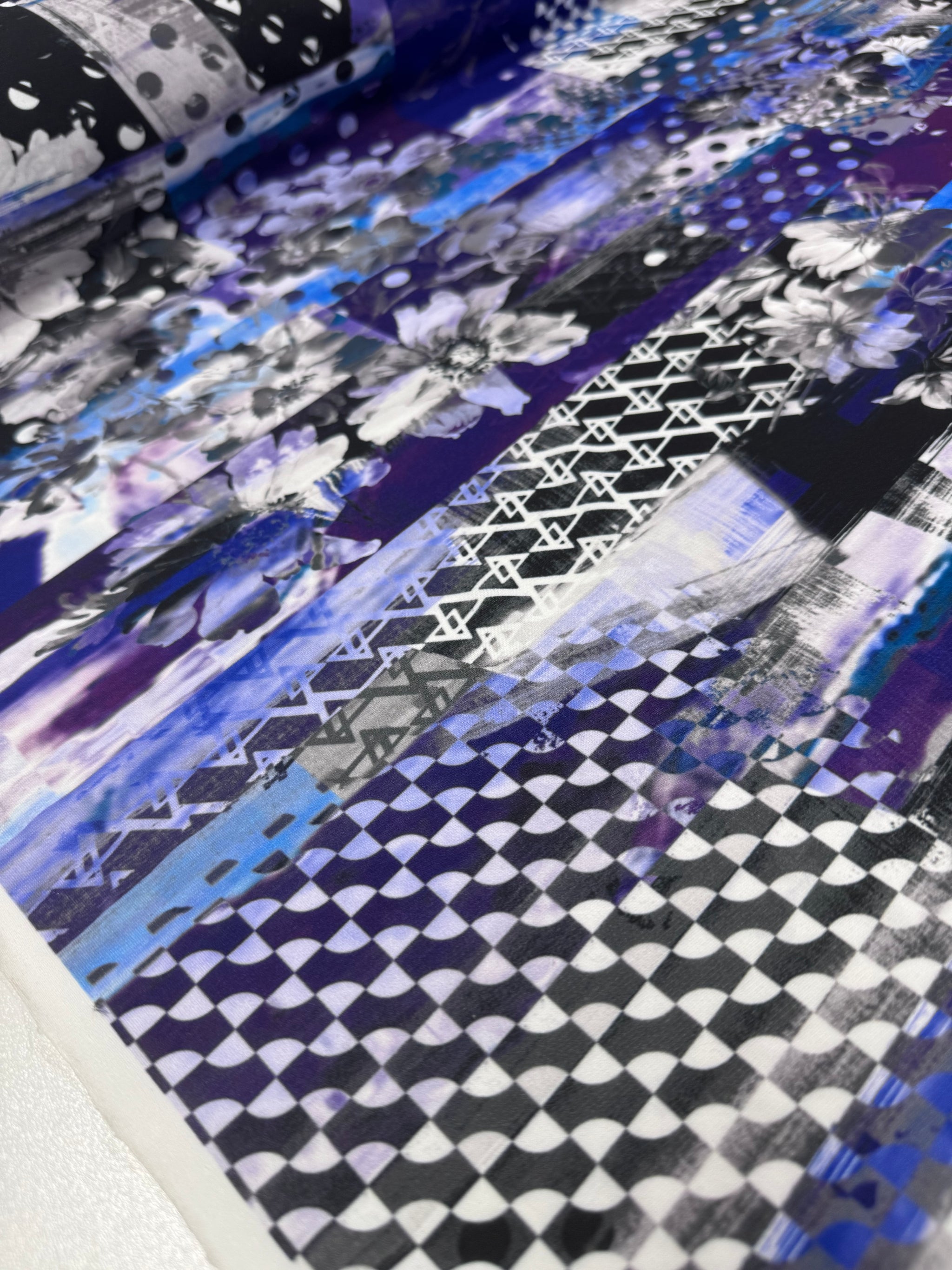 Designer Printed Lycra - Indigo Bloom- 148cm