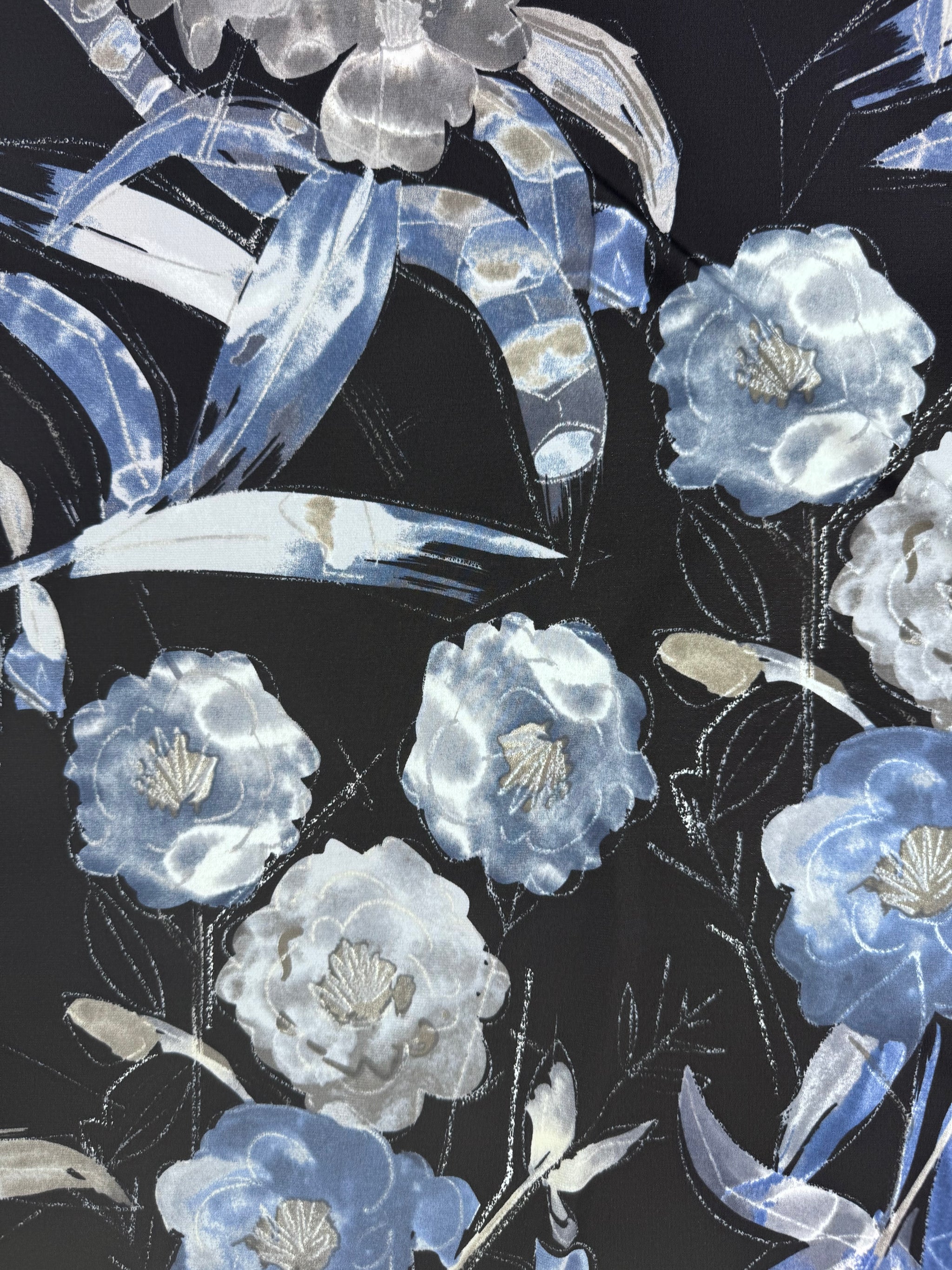 Designer Printed Lycra - Indigo Sakura - 150cm