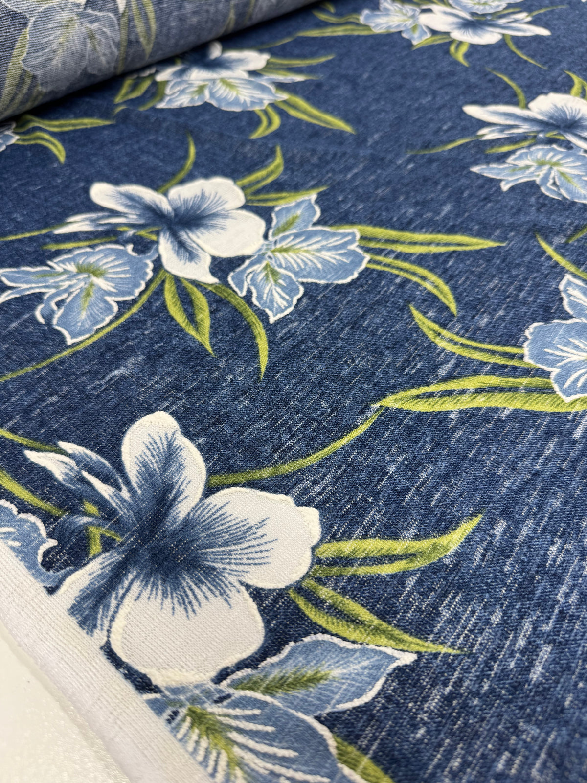 Denim Hibiscus textured knit fabric - view 4