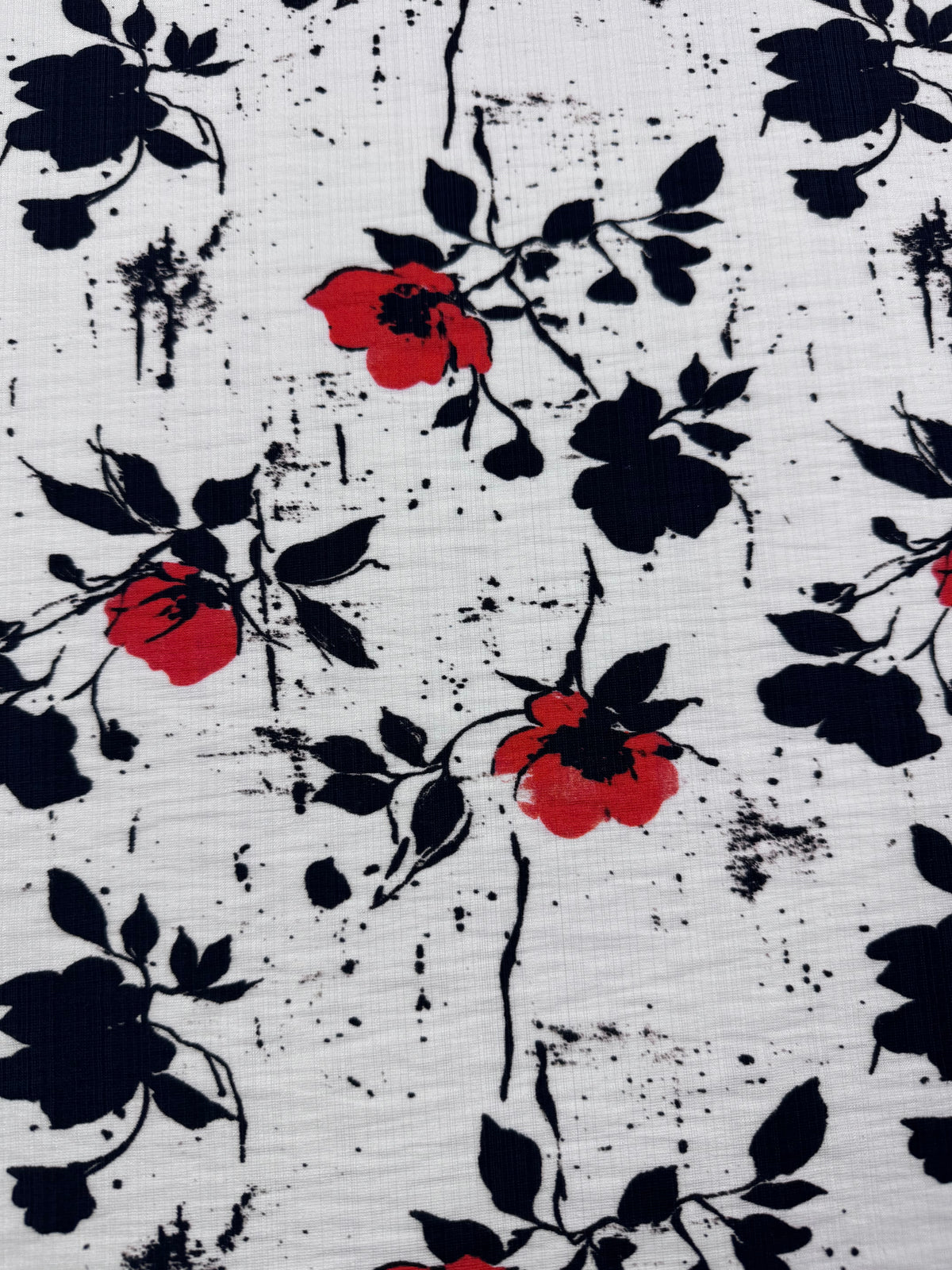 Ink Floral printed linen blend fabric weave detail