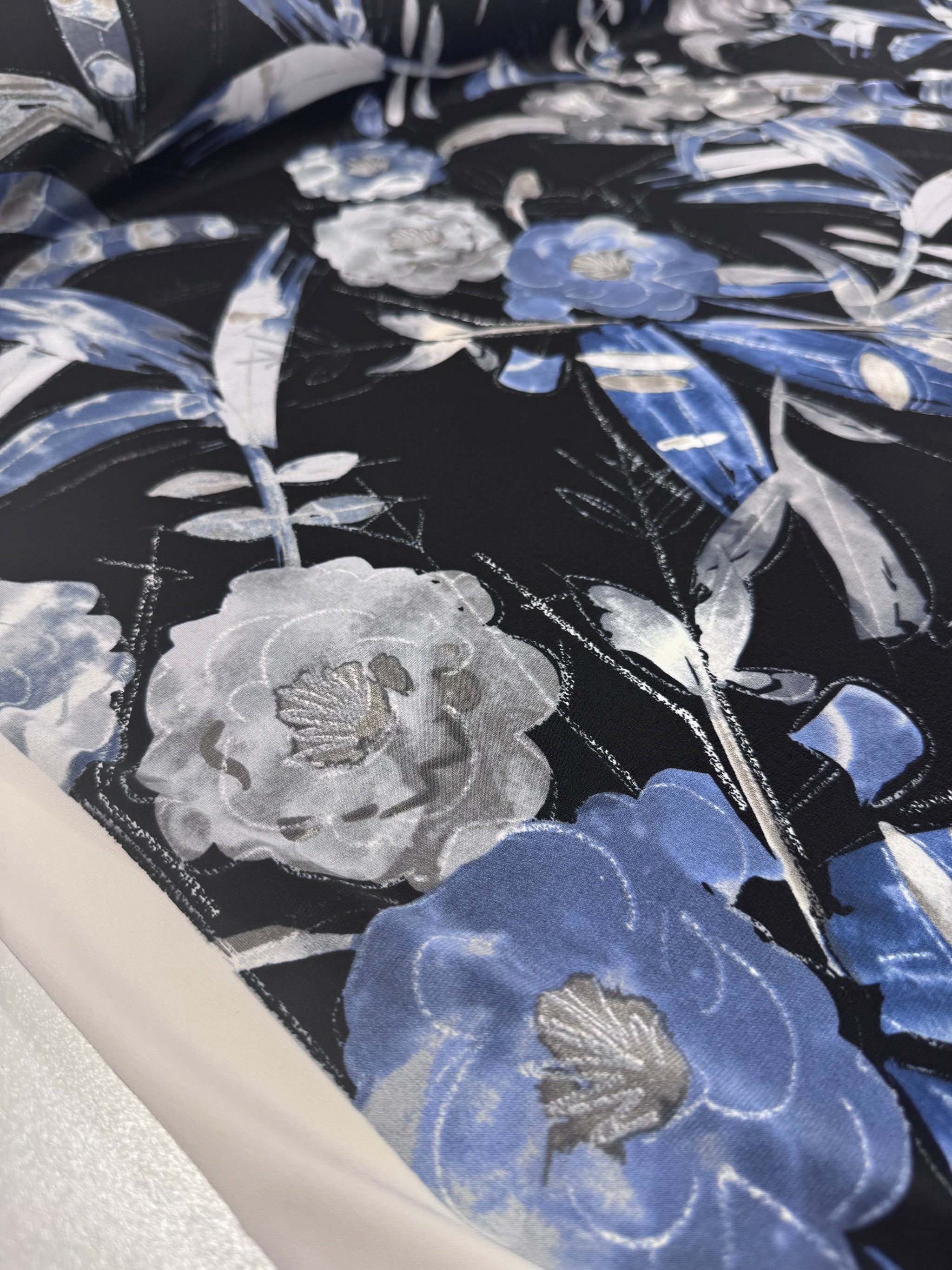Designer Printed Lycra - Indigo Sakura - 150cm