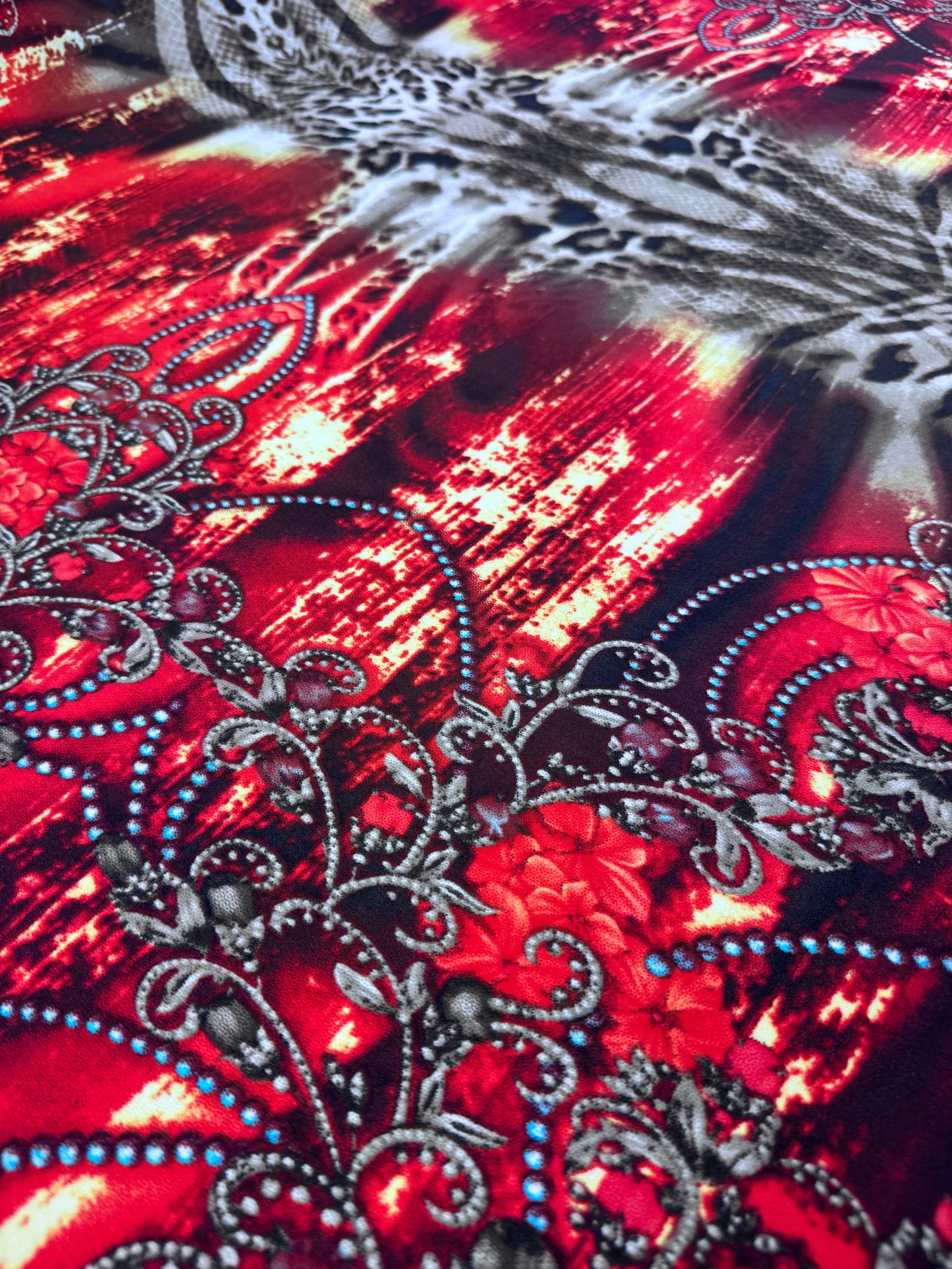 Designer Printed Lycra - Ruby Chain - 150cm