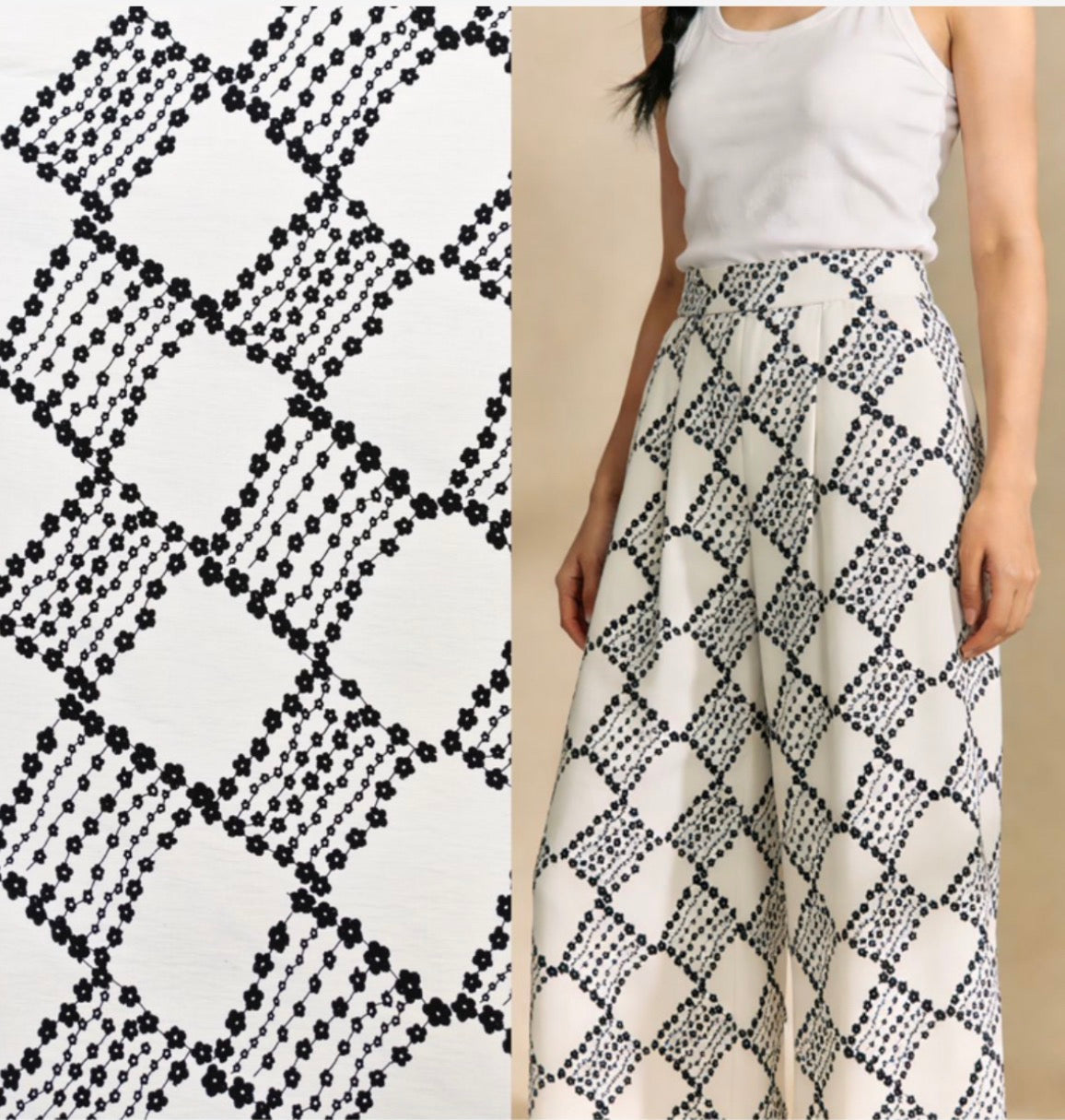 Linen Blend - Noir Blossom - 152cm