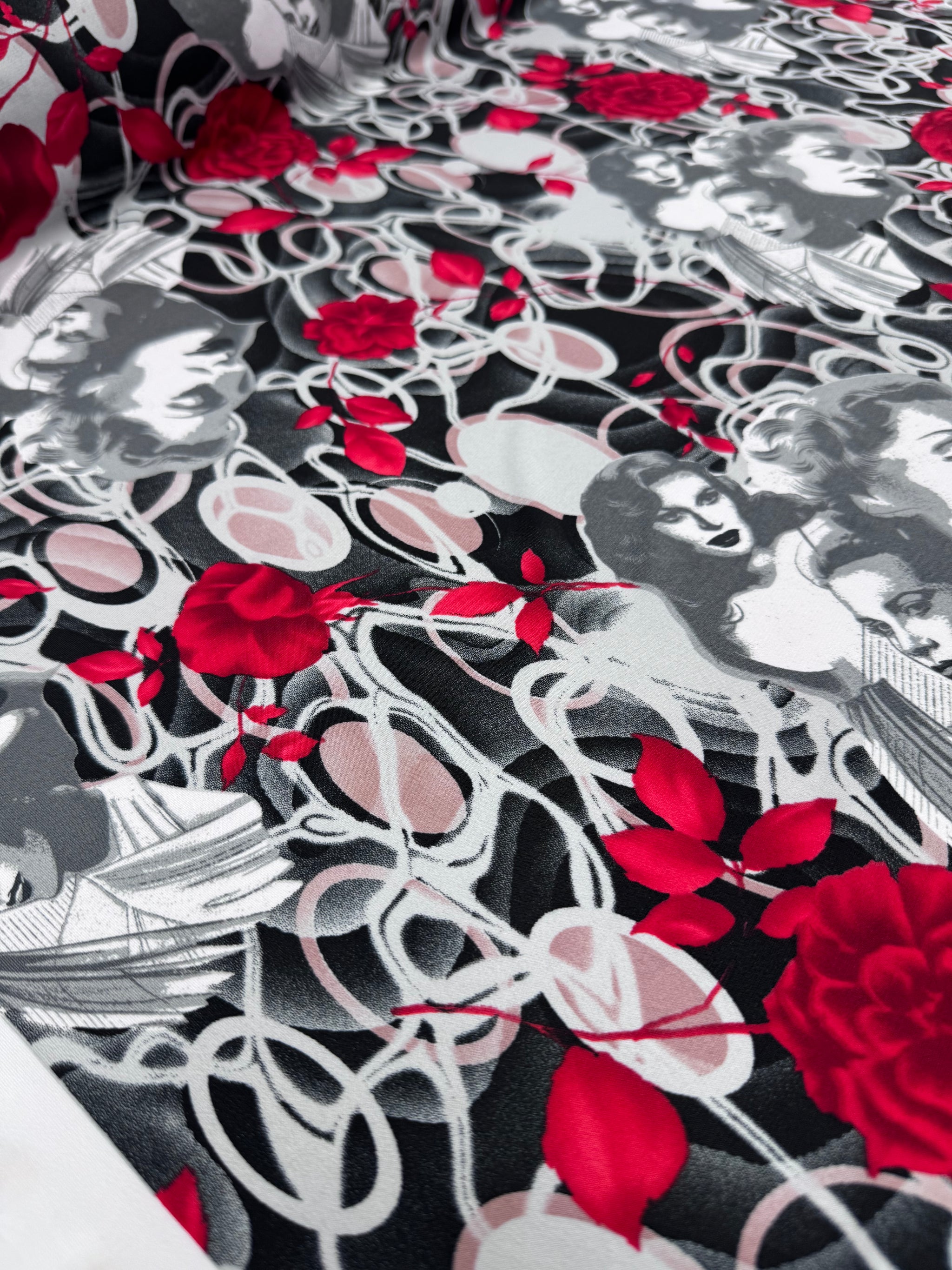 Designer Lycra - Crimson Blooms - 152cm