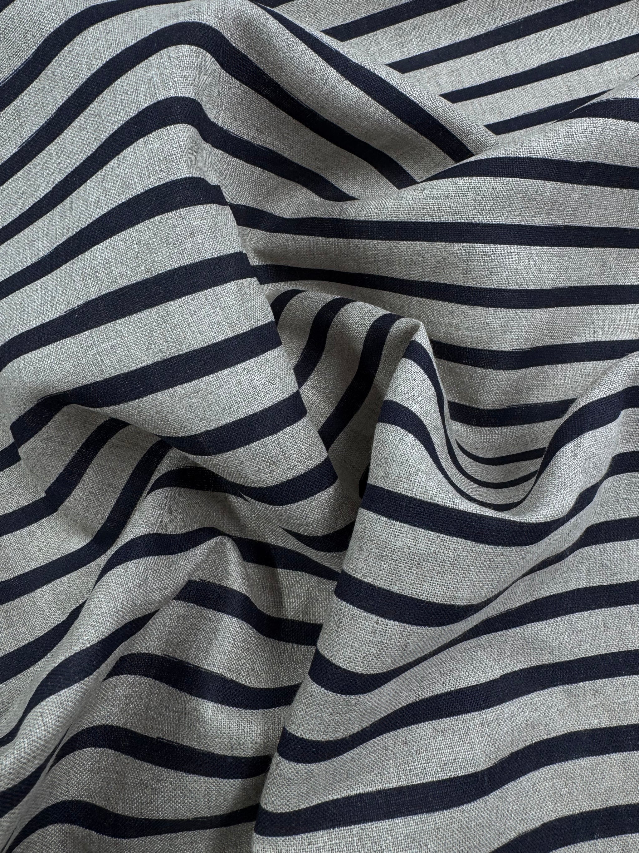 100% Pure Linen - Safari / Navy - 140Cm