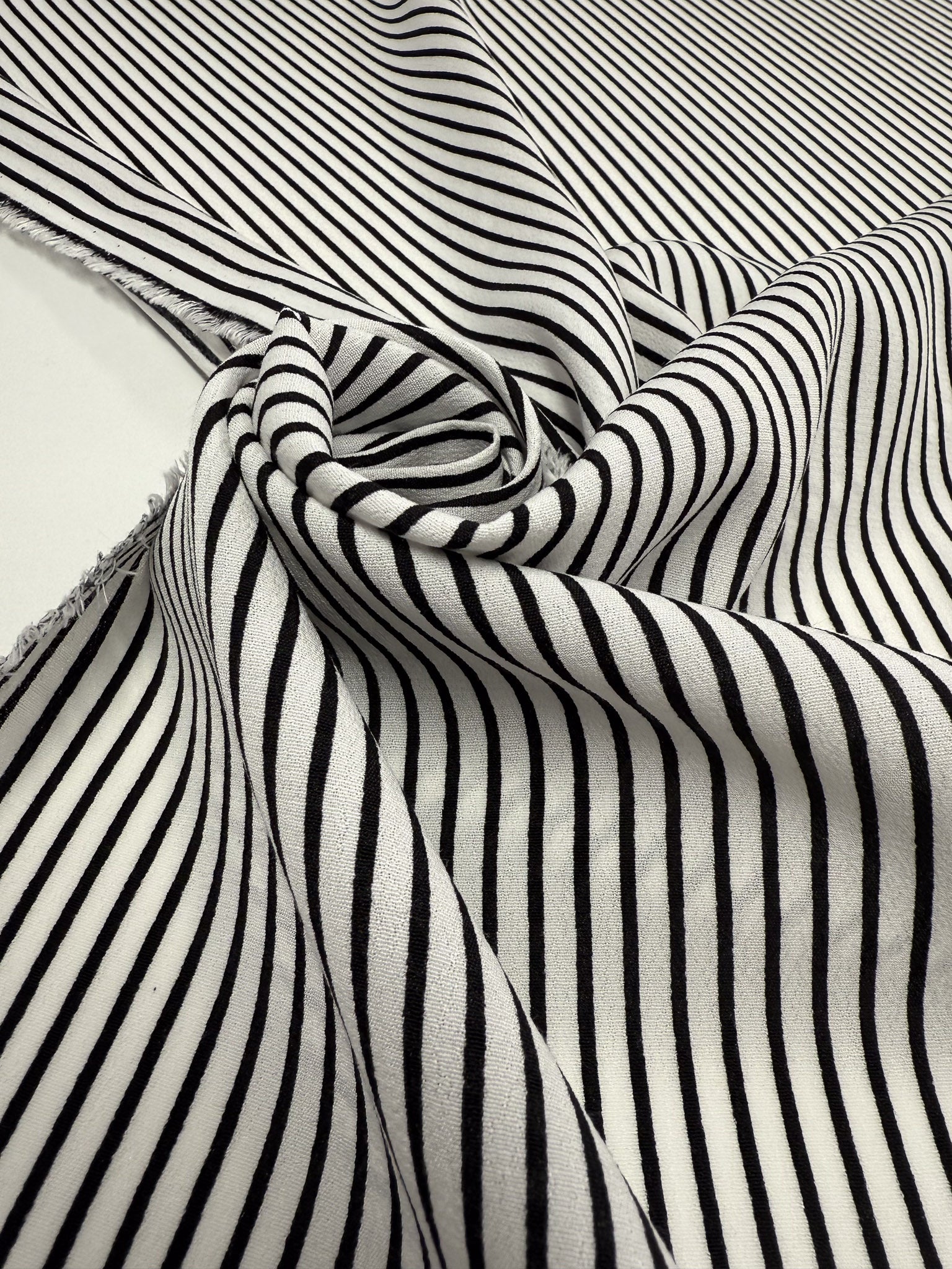 Printed Crepe Viscose - Monochrome Pinstripe - 130cm