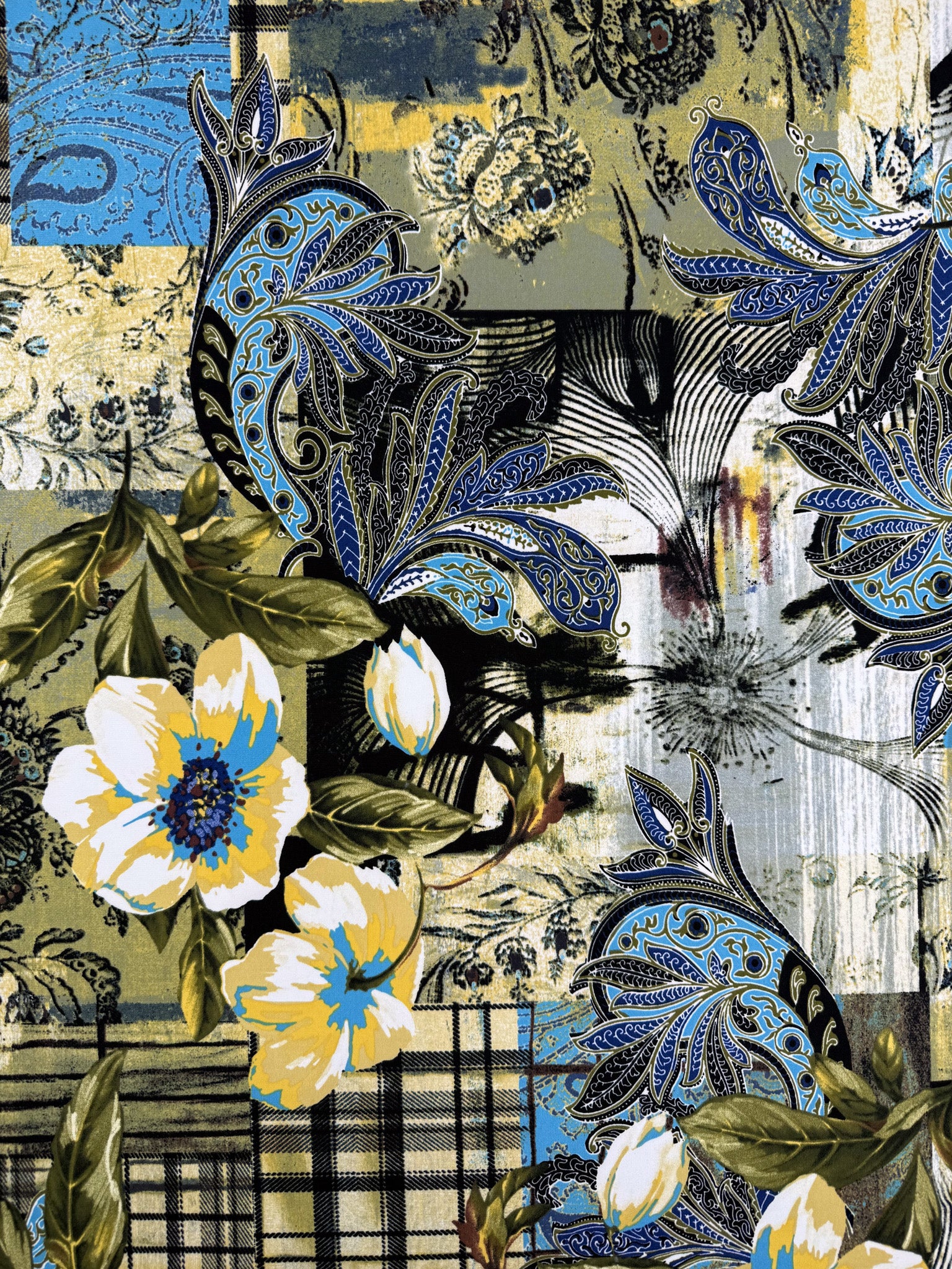 Designer Printed Lycra - Patchwork Garden Tapestry - 150cm