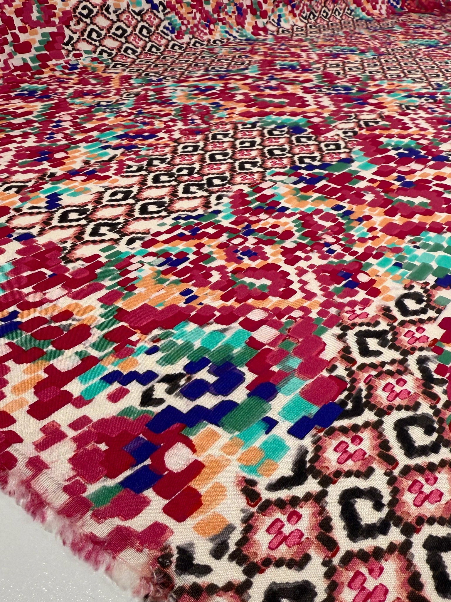 Mercerised Viscose - Crimson Mosaic - 140cm