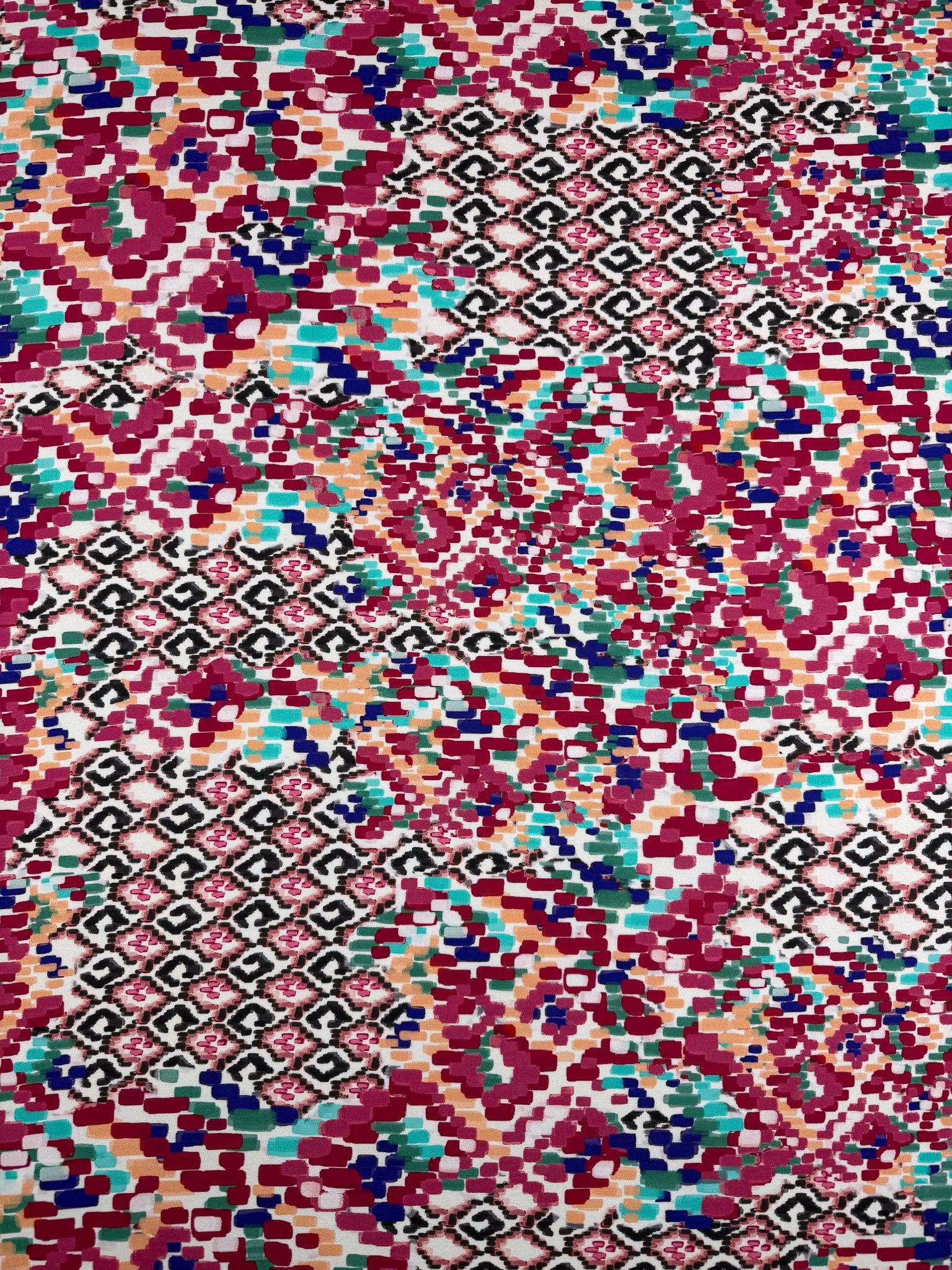 Mercerised Viscose - Crimson Mosaic - 140cm