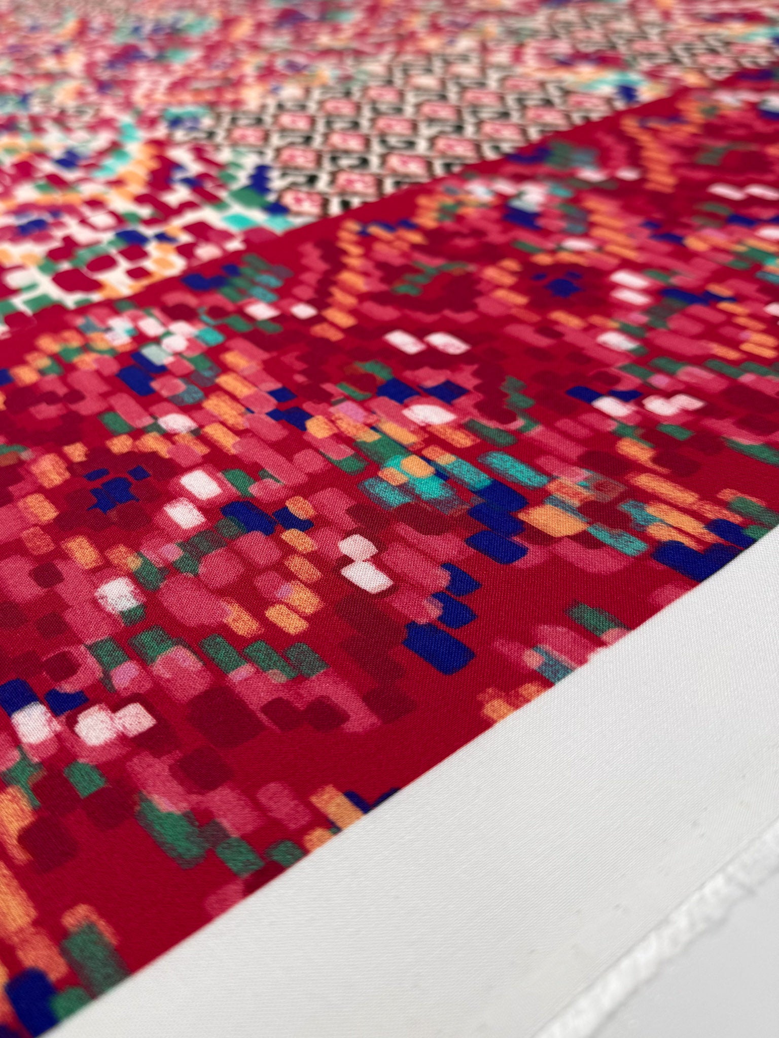 Mercerised Viscose - Crimson Mosaic - 140cm