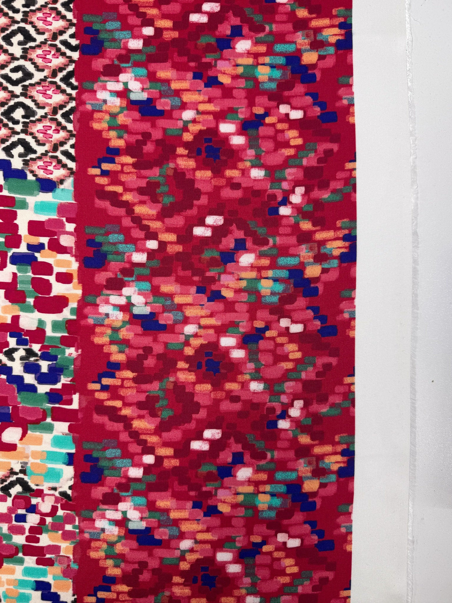 Mercerised Viscose - Crimson Mosaic - 140cm