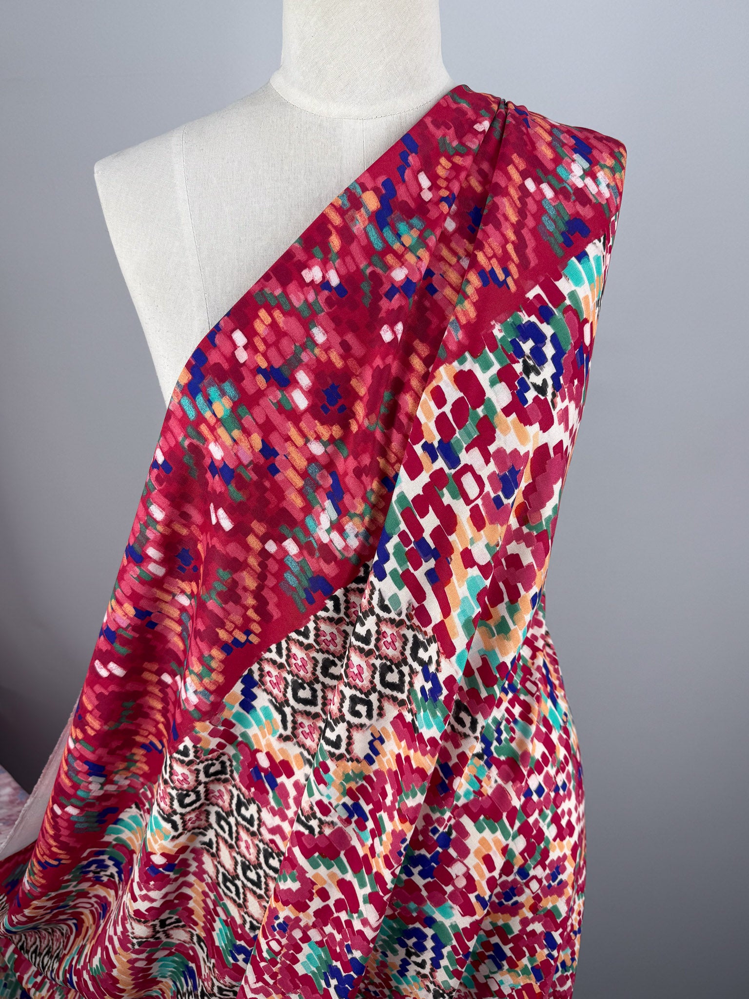Mercerised Viscose - Crimson Mosaic - 140cm