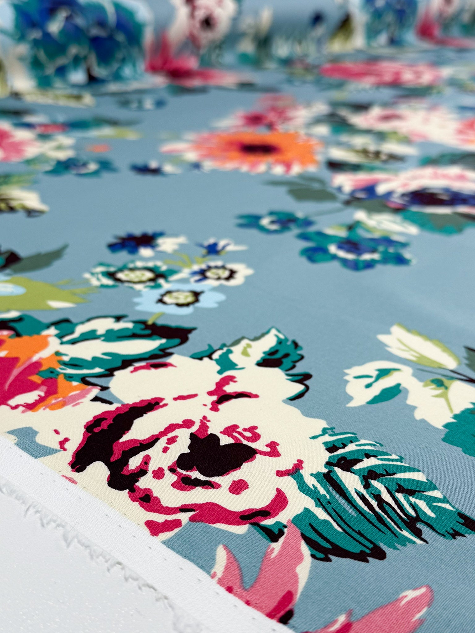 Cotton Sateen - Dusty Blue Foral - 145cm