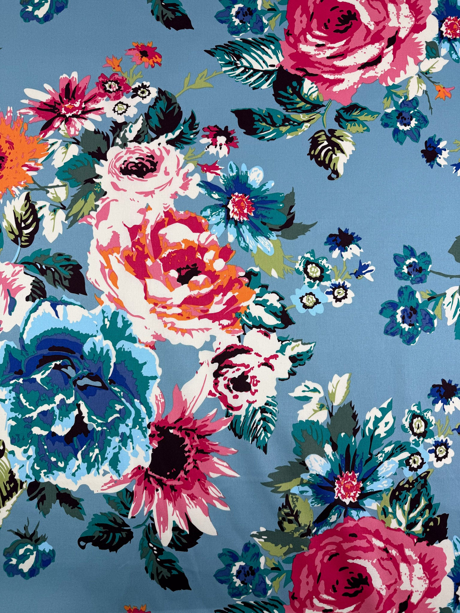 Cotton Sateen - Dusty Blue Foral - 145cm