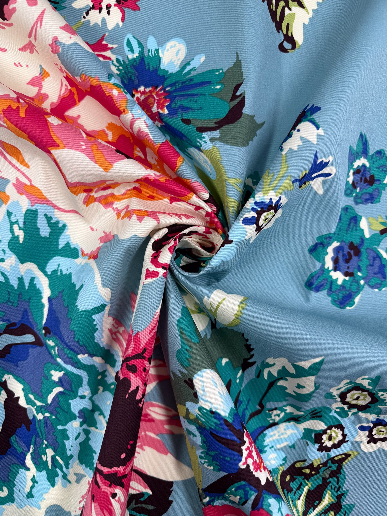 Cotton Sateen - Dusty Blue Foral - 145cm
