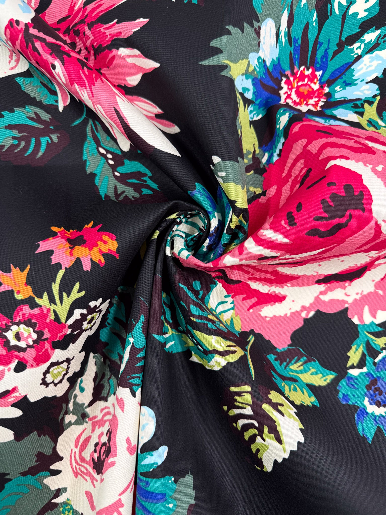 Cotton Sateen - Black Multi Floral - 145cm