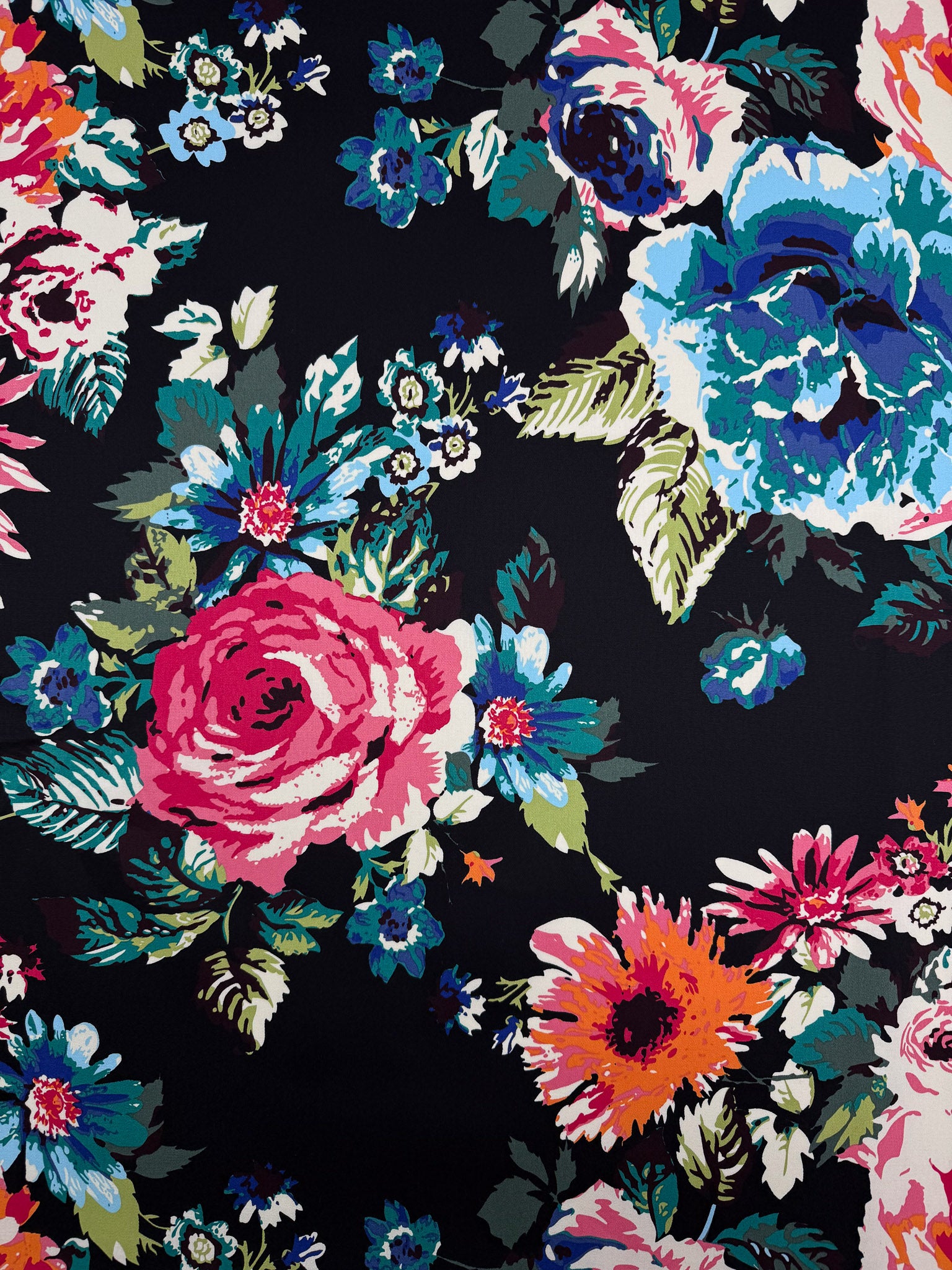 Cotton Sateen - Black Multi Floral - 145cm