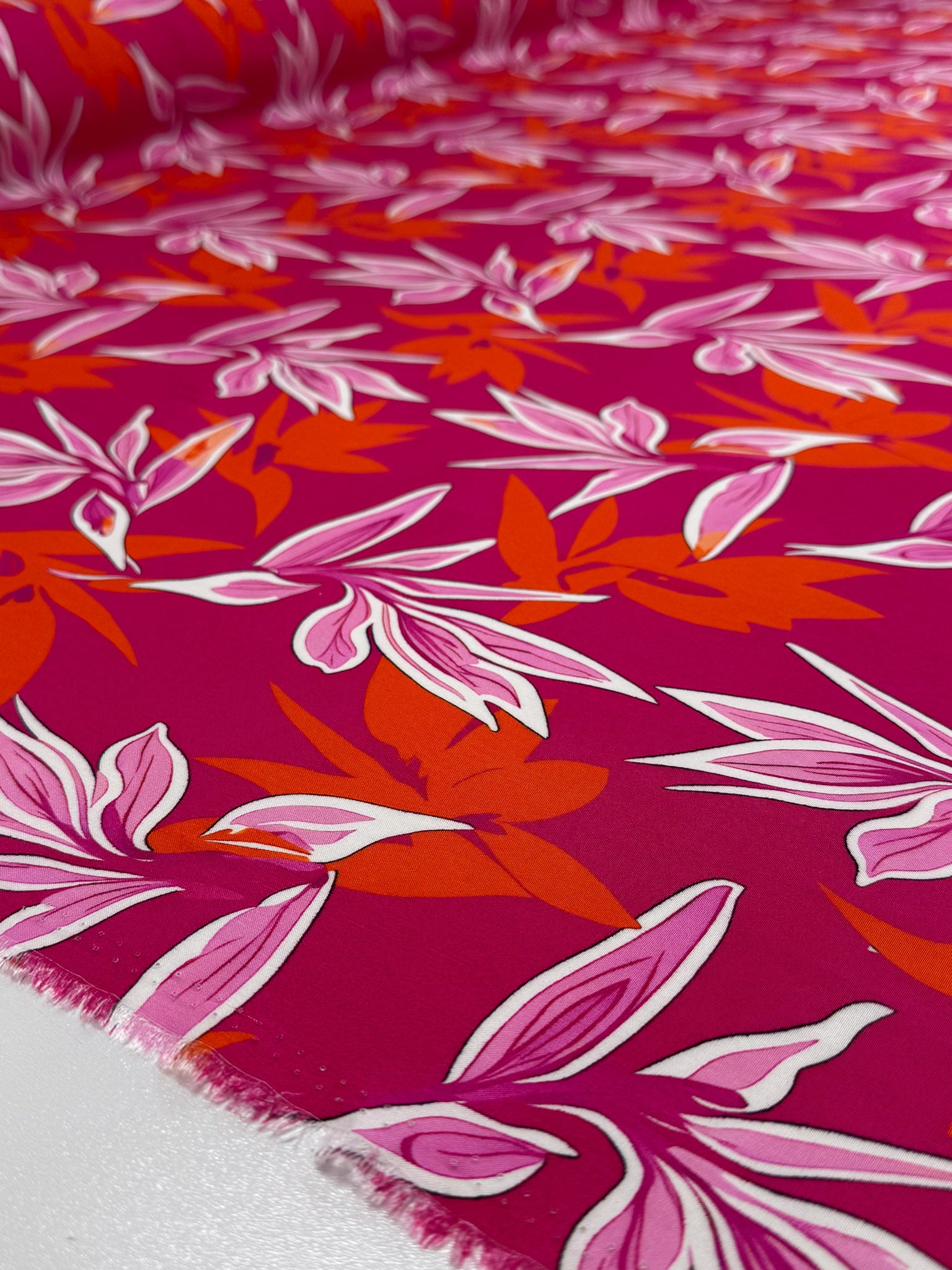 Designer Rayon - Magenta Leaf - 145cm