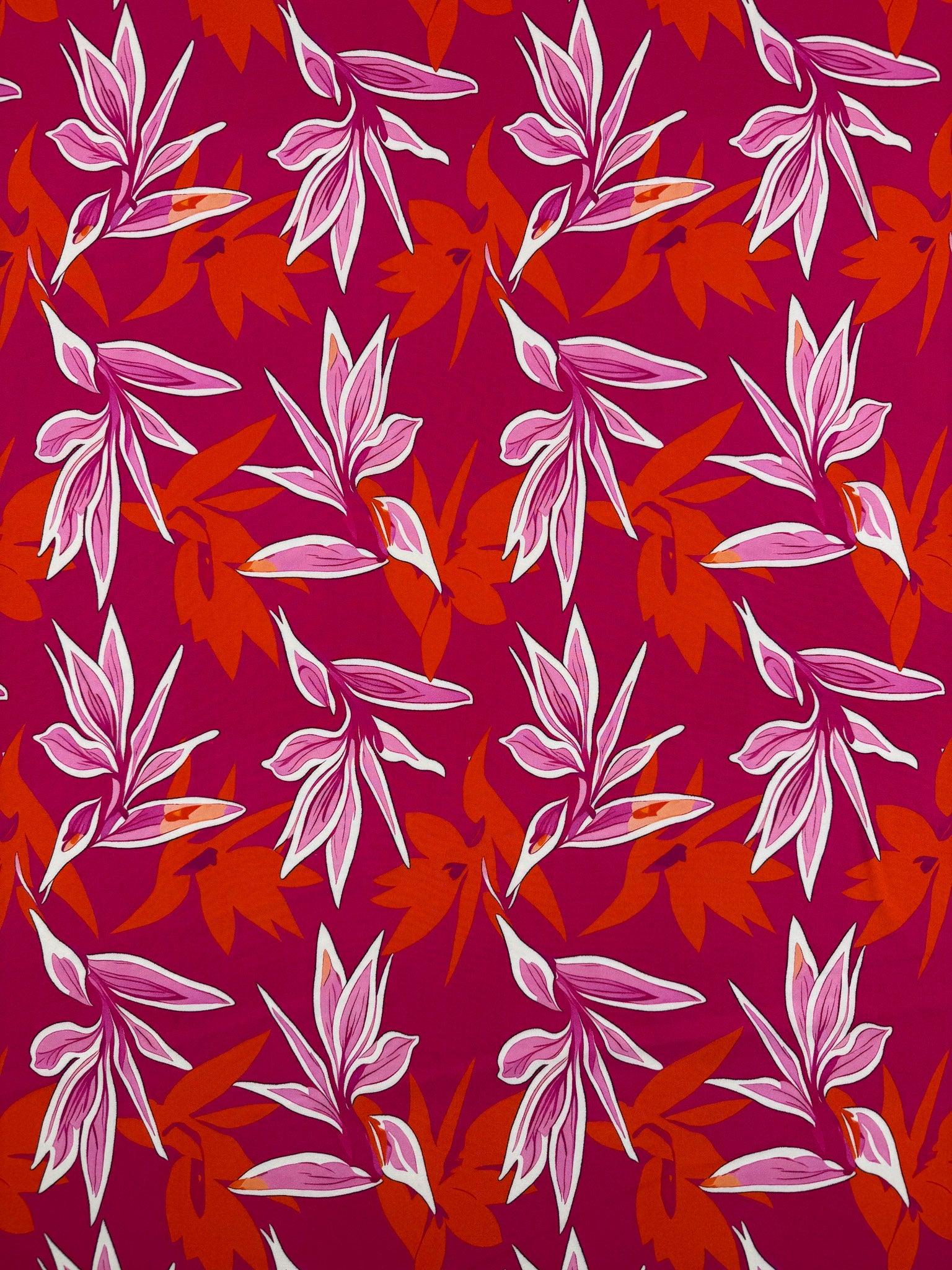 Designer Rayon - Magenta Leaf - 145cm