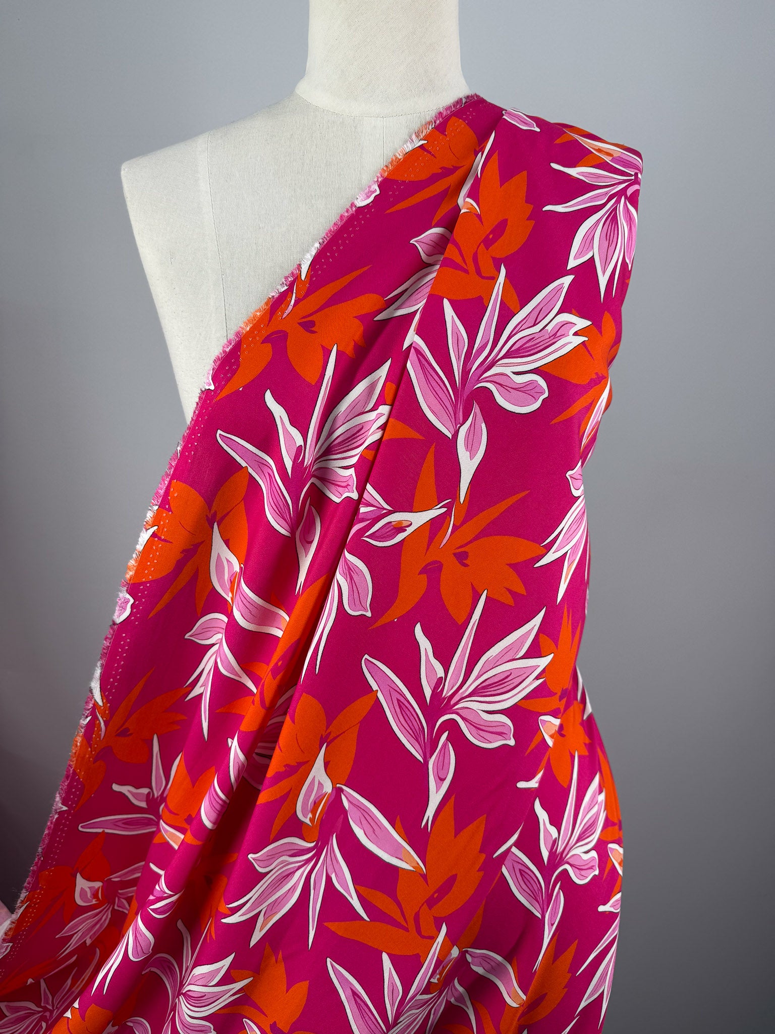 Designer Rayon - Magenta Leaf - 145cm